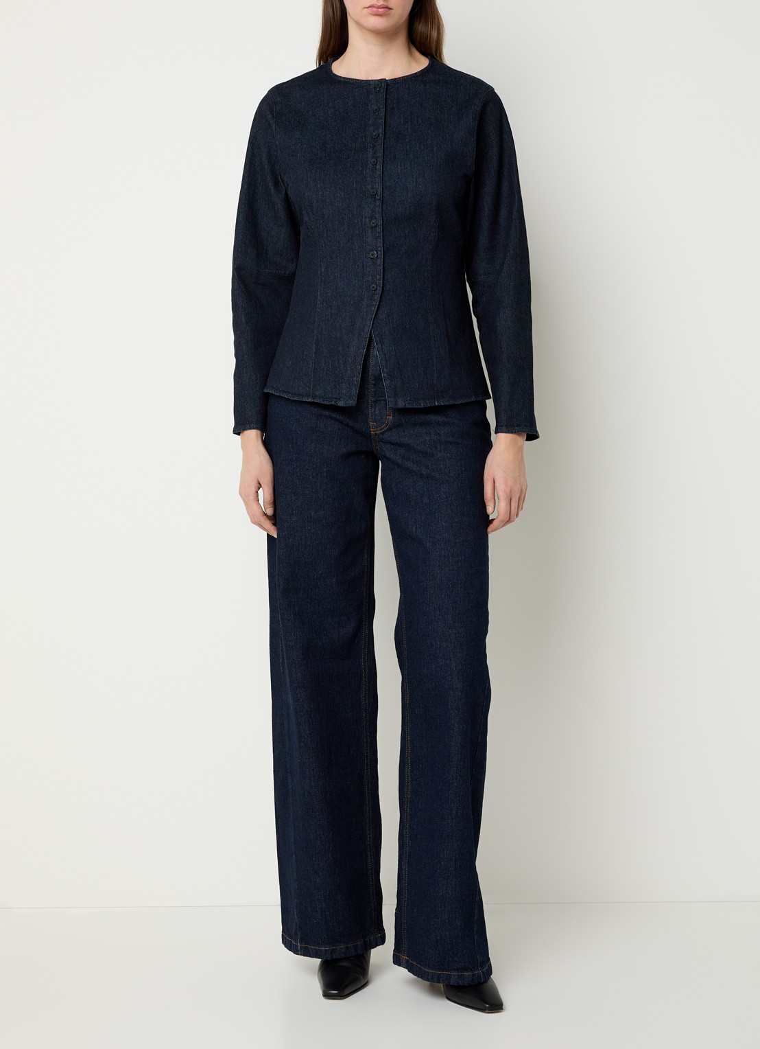 OPUS Fartis blouse van denim - voorkant 2 indigo