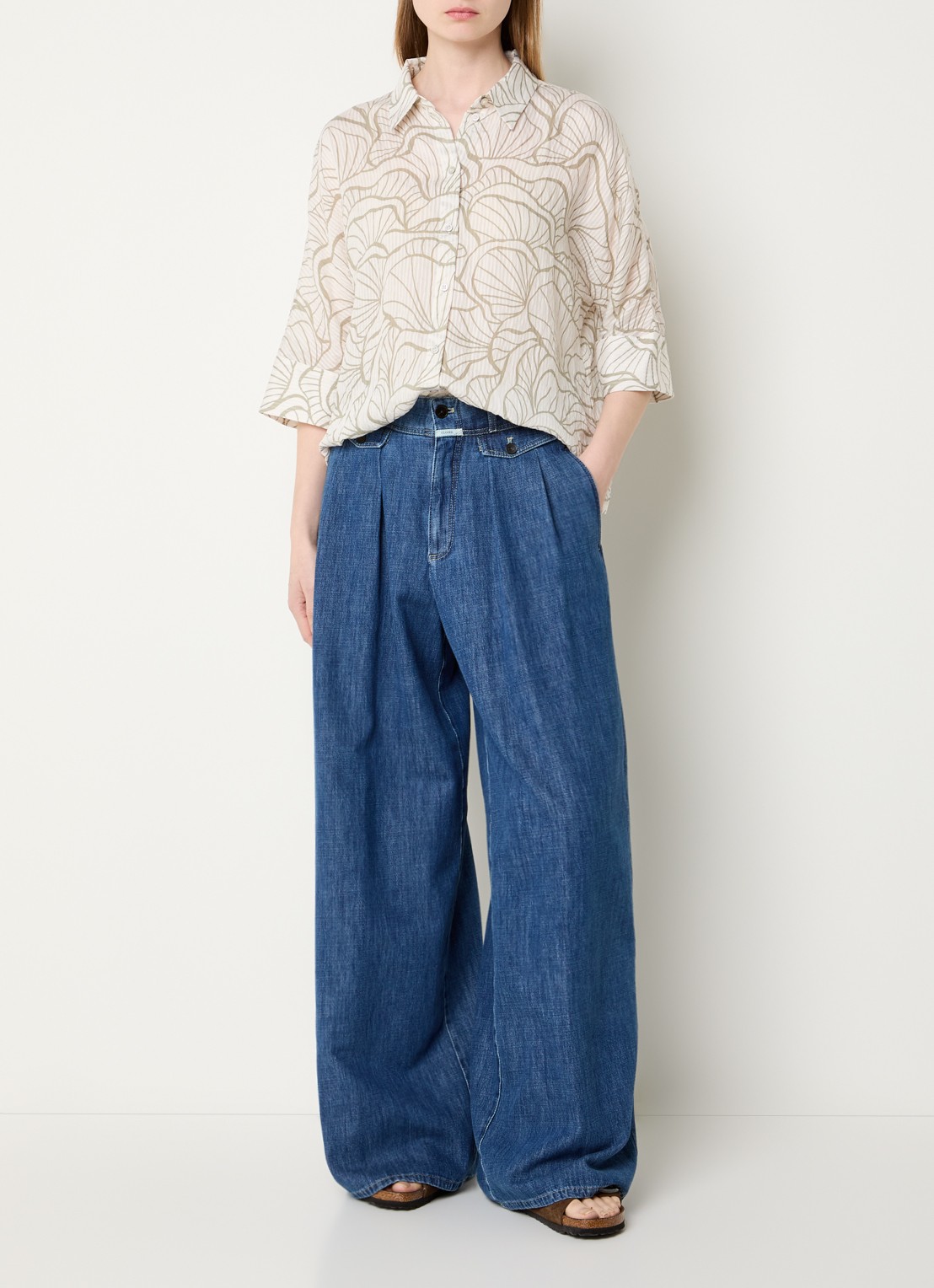 OPUS Fashell blouse met print - voorkant 4 gebroken wit