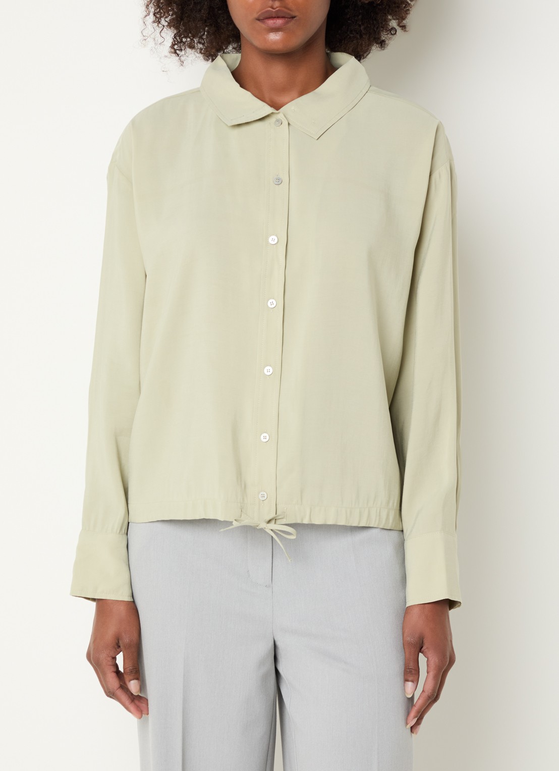 OPUS Fayra blouse met trekkoord - detail 2 lindegroen