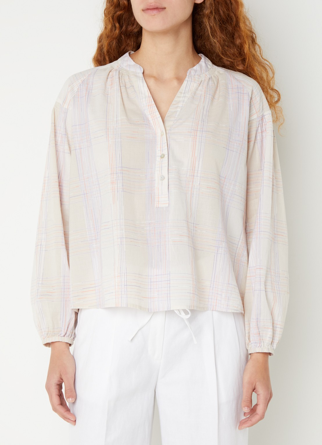 OPUS Felenya blouse met ruitdessin - detail paars