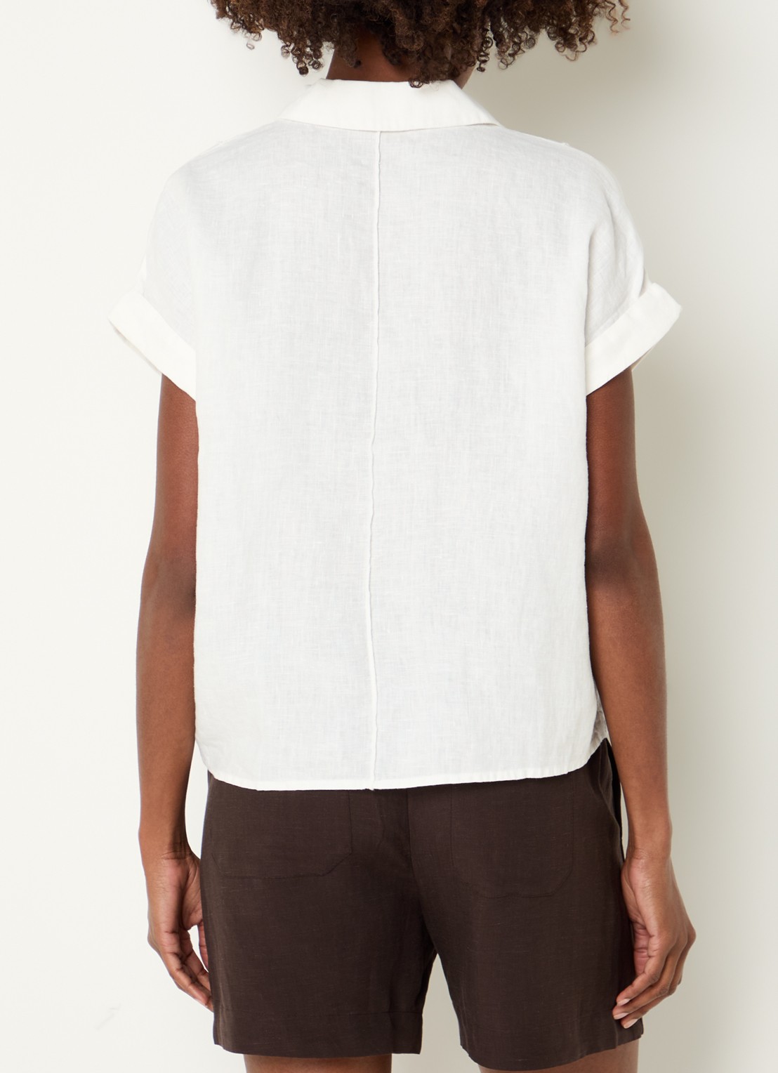 OPUS Felila blouse van linnen met siernaad - achterkant wit