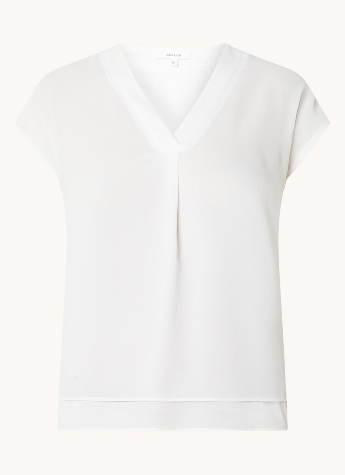 OPUS Feliso T-shirt van crêpe met V-hals - voorkant 2 gebroken wit
