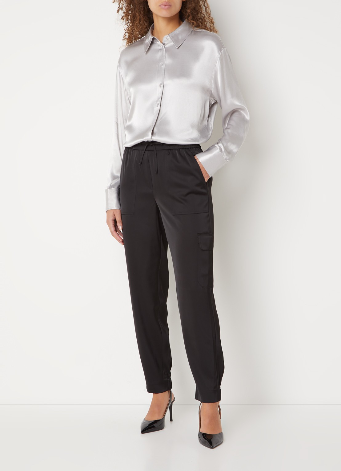 OPUS Feppe blouse van satijn - voorkant 2 grijs