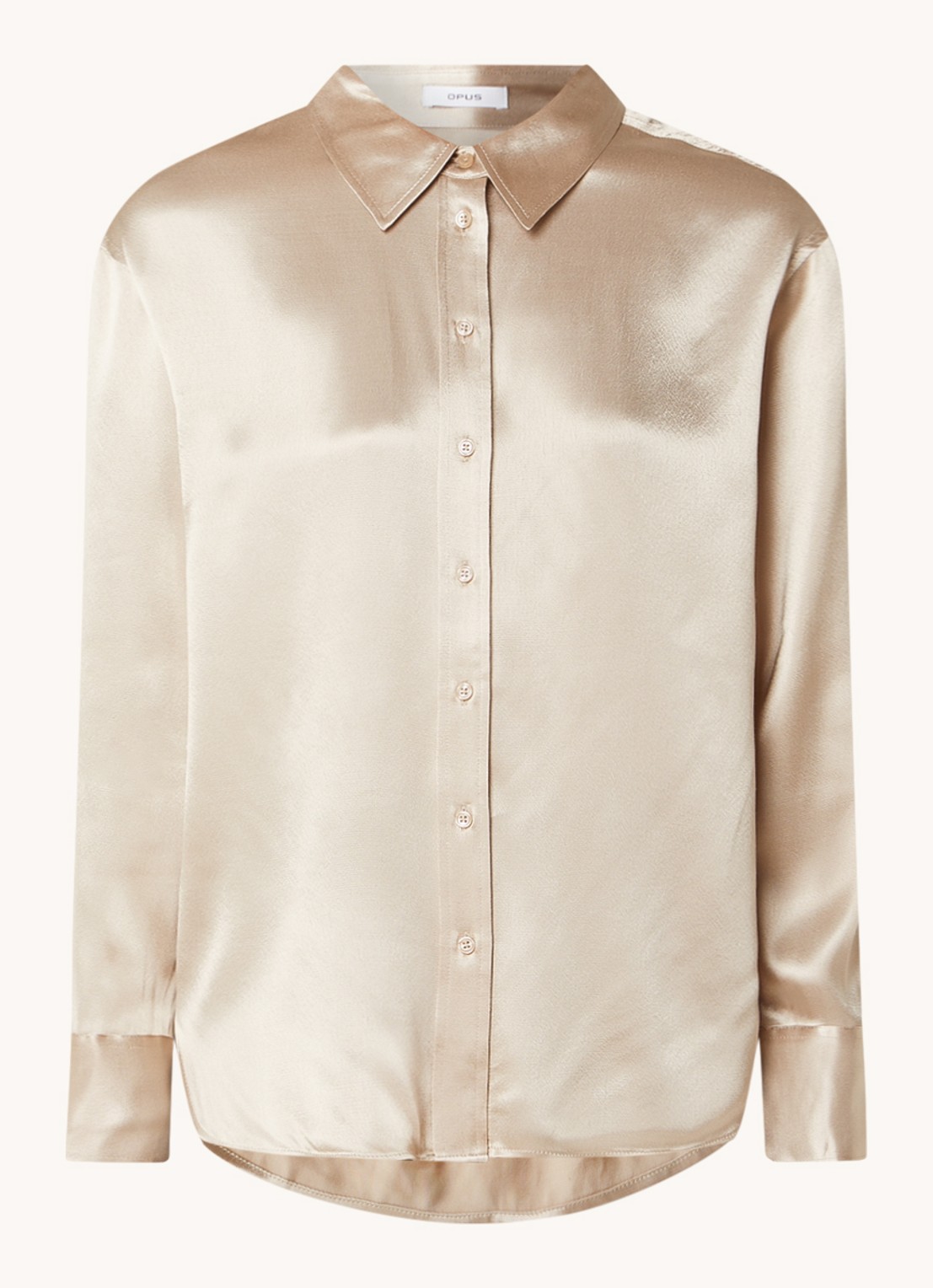 OPUS Feppe blouse van satijn - voorkant zalmroze