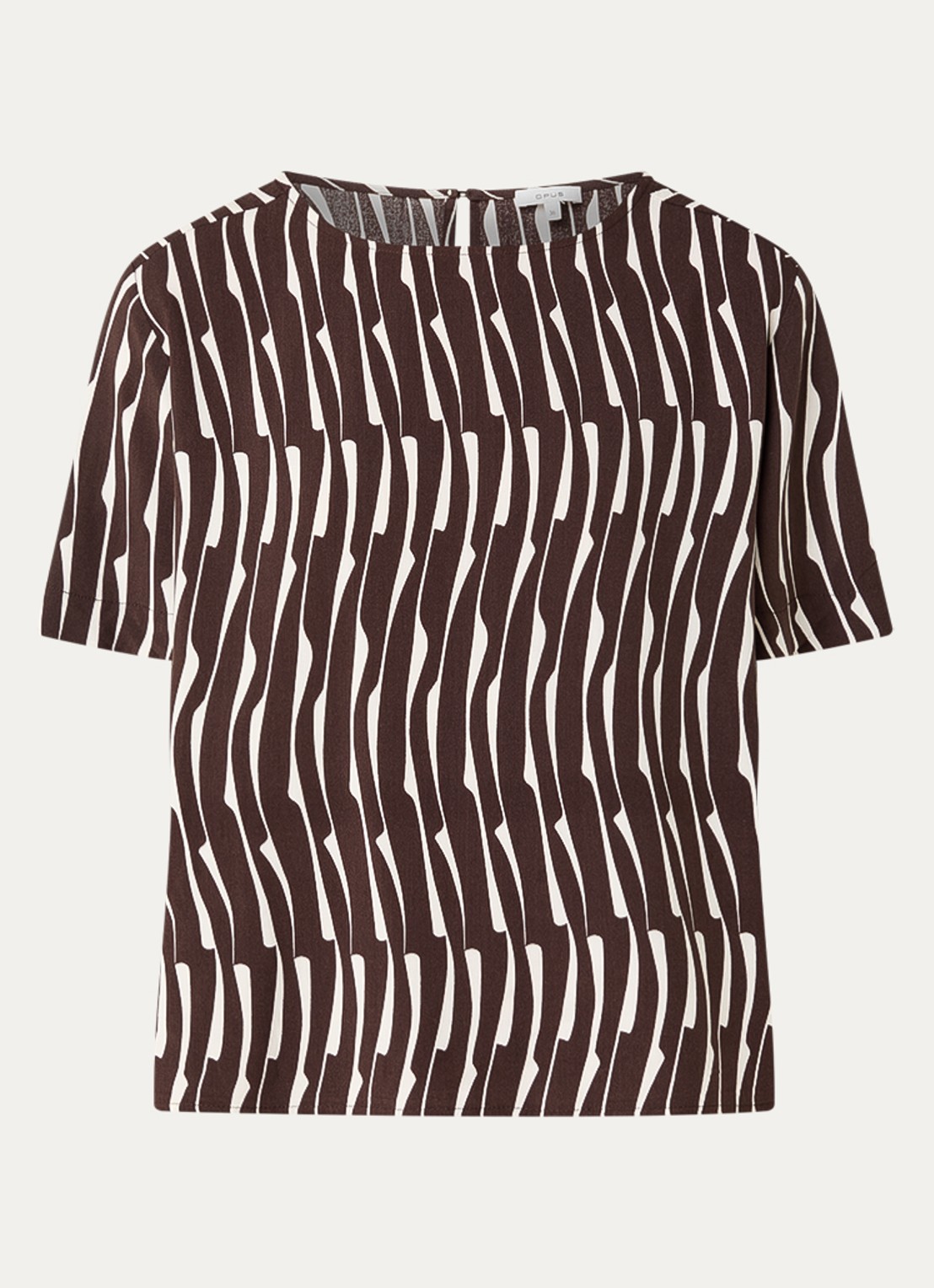 OPUS Ferona top met print      - voorkant 3 bruin