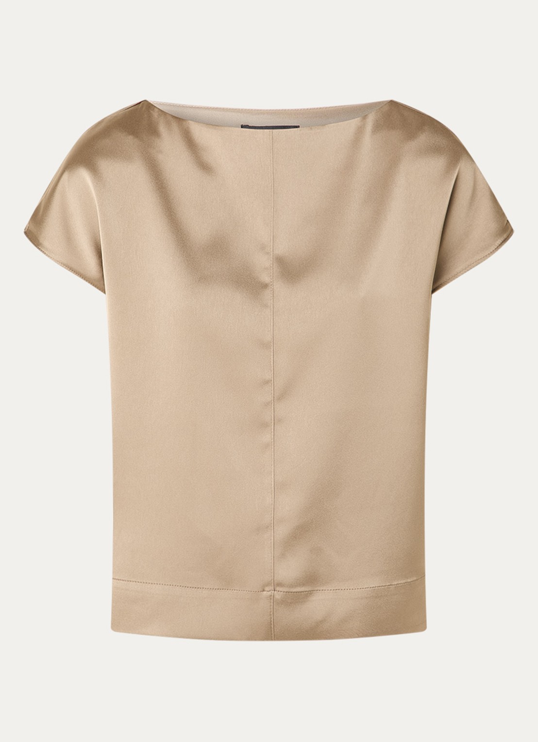 OPUS Festiva top van satijn met siernaad - voorkant taupe