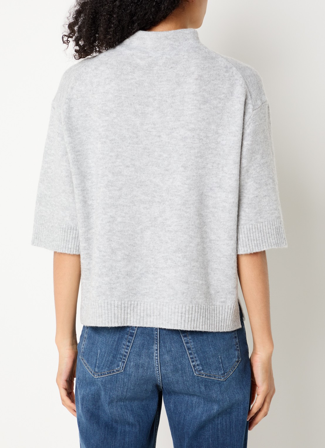 OPUS Fijngebreide pullover in wolblend - achterkant 4 grijsmele