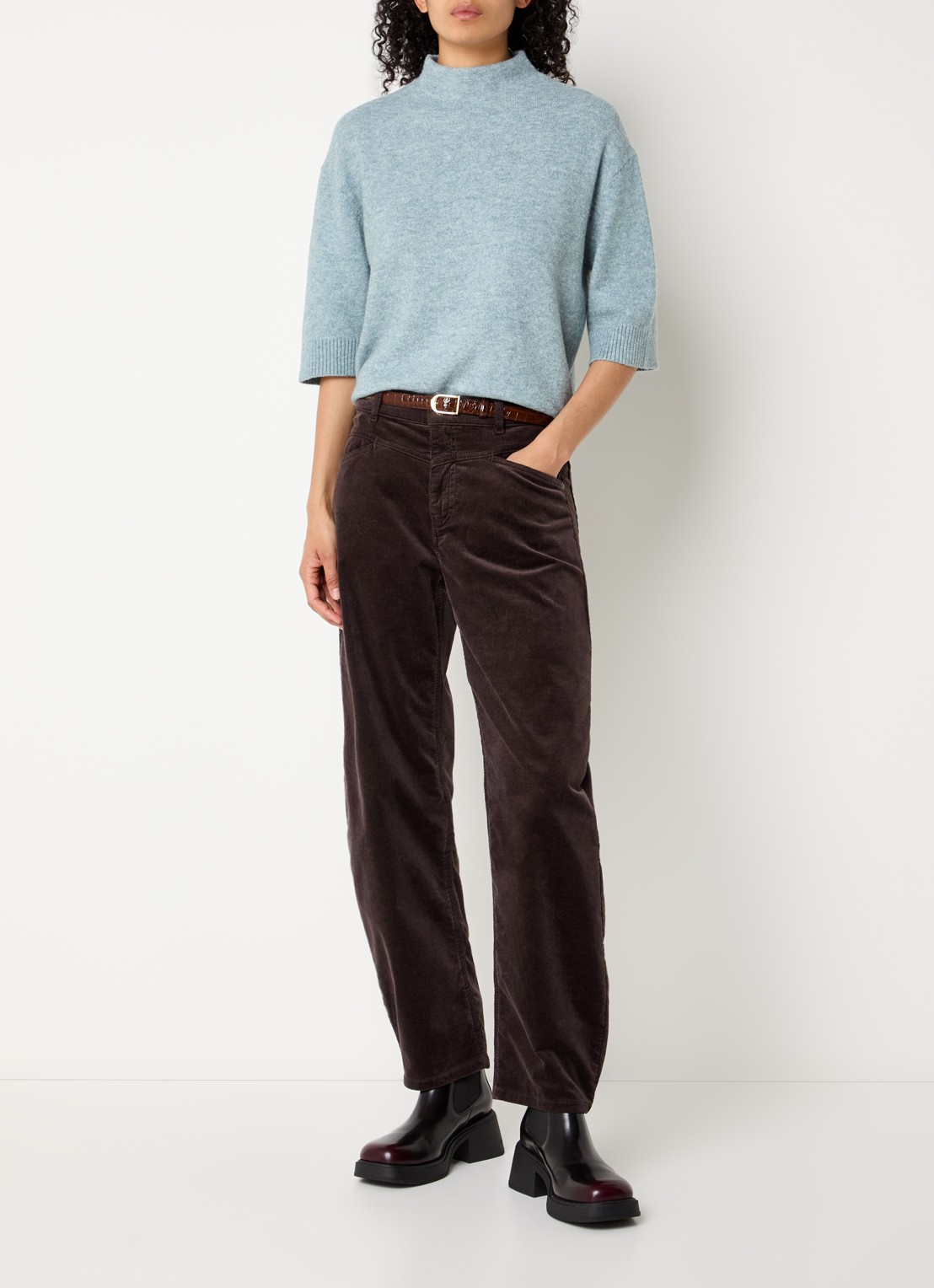 OPUS Fijngebreide pullover in wolblend - voorkant 3 staalblauw