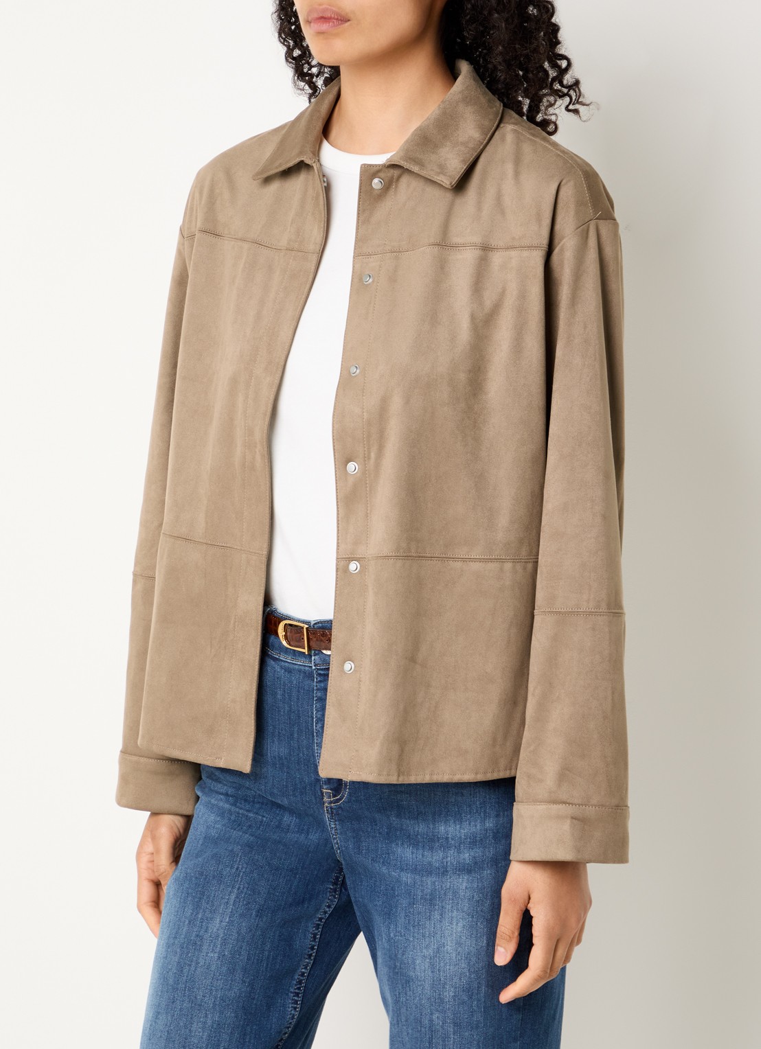 OPUS Filara overshirt van imitatiesuède - detail lichtbruin