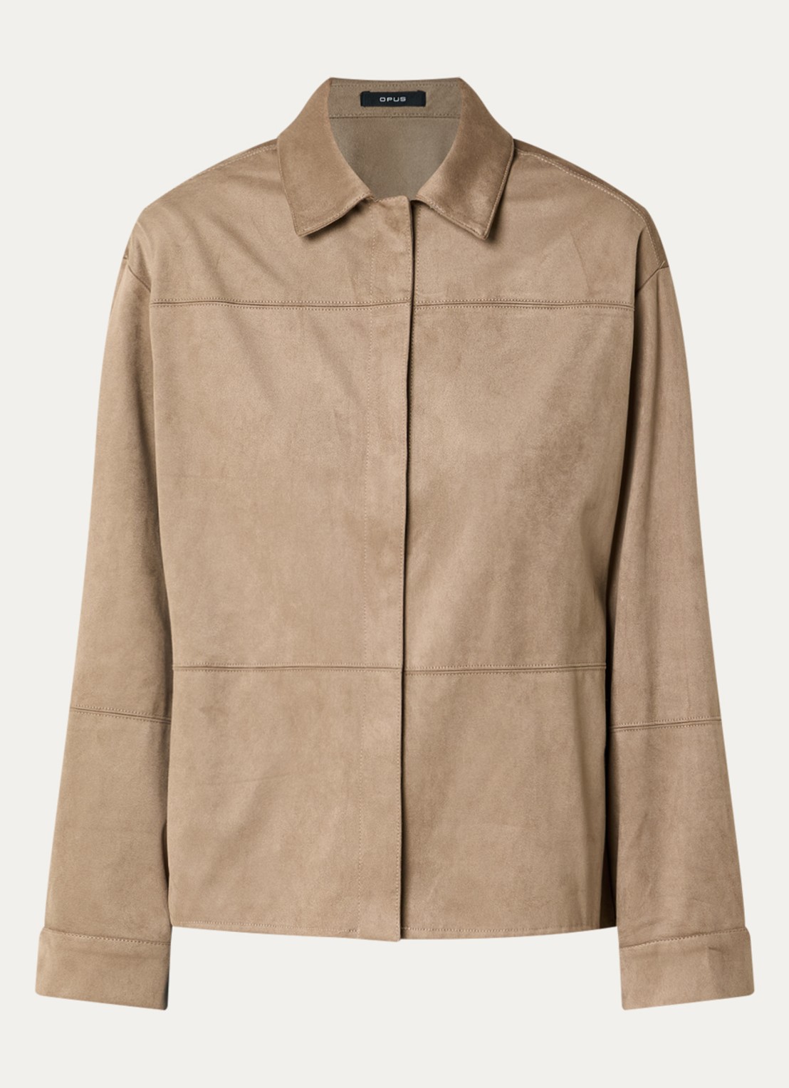 OPUS Filara overshirt van imitatiesuède - voorkant 3 lichtbruin