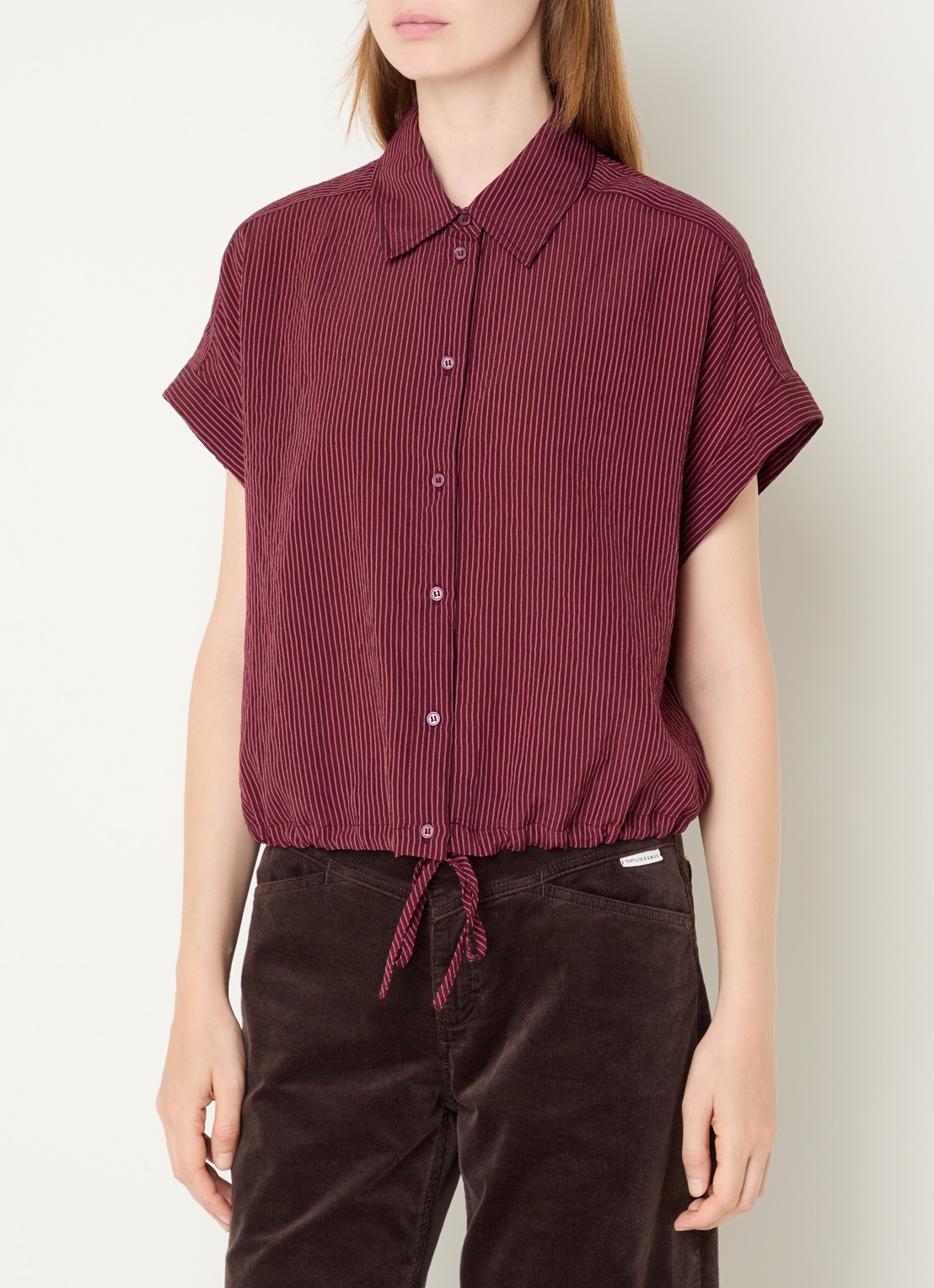 OPUS Flaneta blouse met streepprint - detail kersenrood
