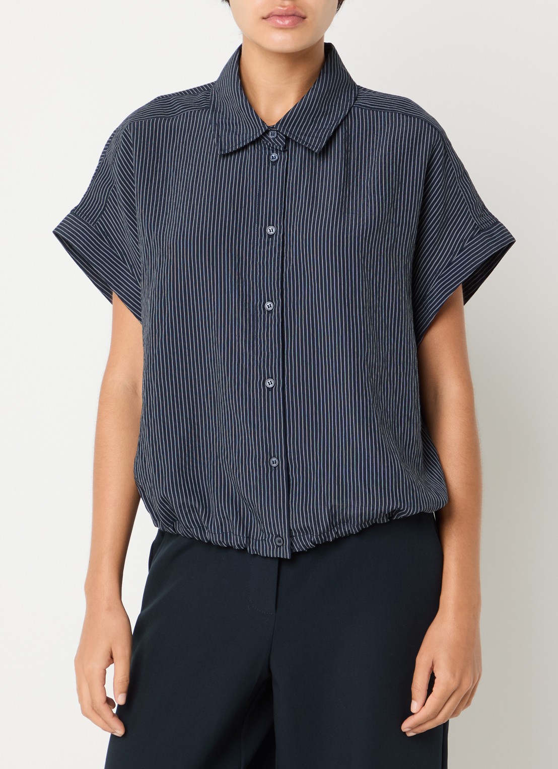 OPUS Flaneta blouse met streepprint - detail 4 donkerblauw