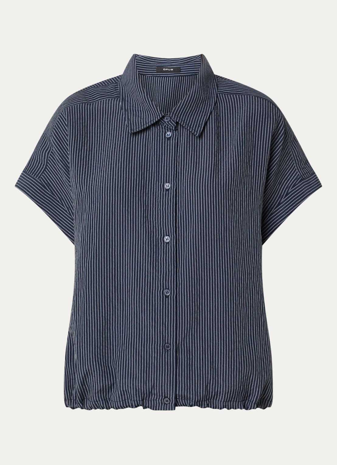 OPUS Flaneta blouse met streepprint - voorkant donkerblauw