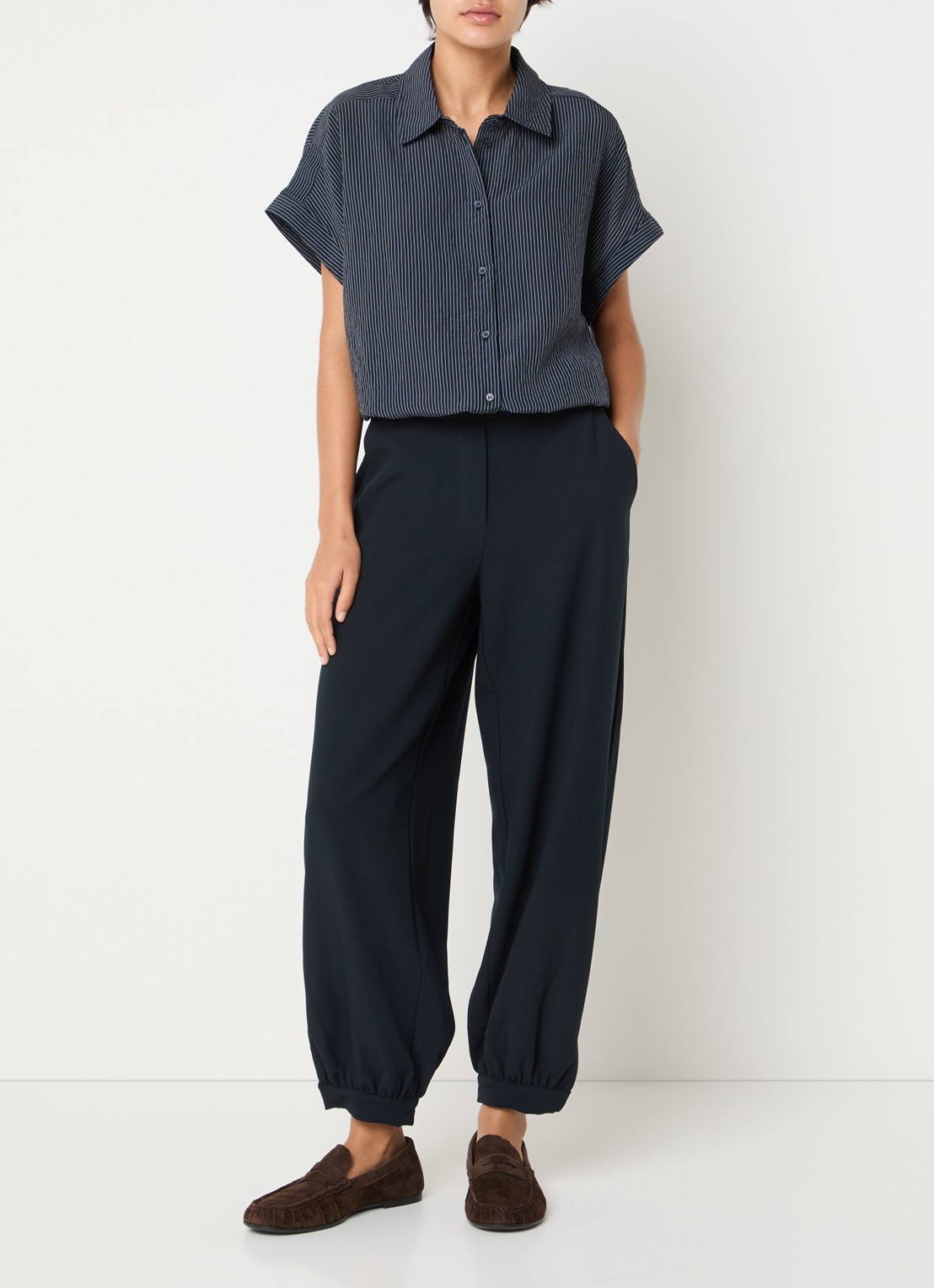 OPUS Flaneta blouse met streepprint - voorkant 2 donkerblauw