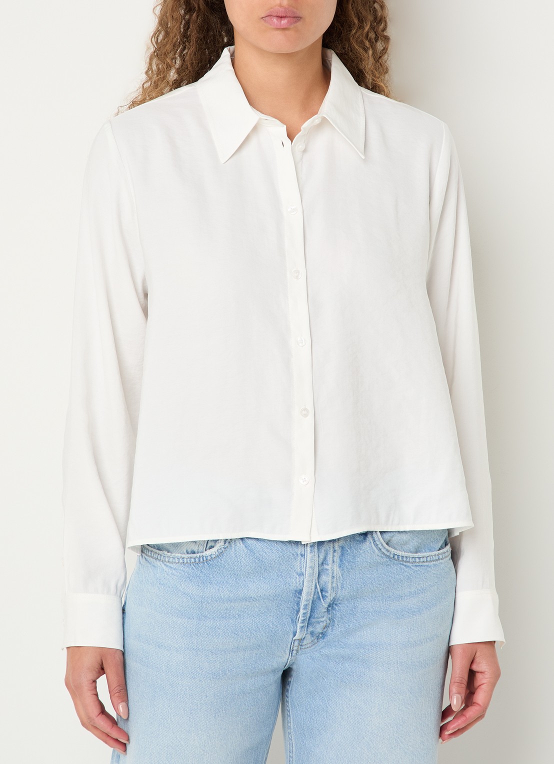 OPUS Flowy cropped blouse  - detail gebroken wit
