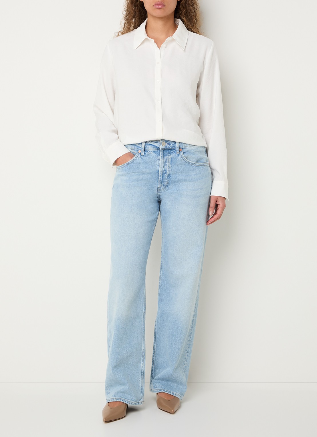 OPUS Flowy cropped blouse  - voorkant 3 gebroken wit