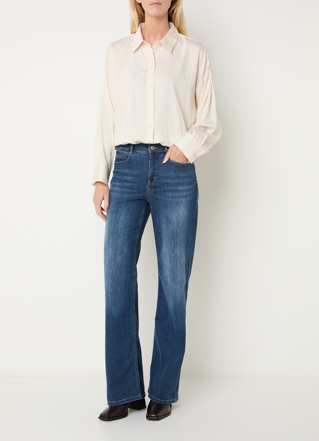 OPUS Flui blouse met streepprint - voorkant 2 gebroken wit