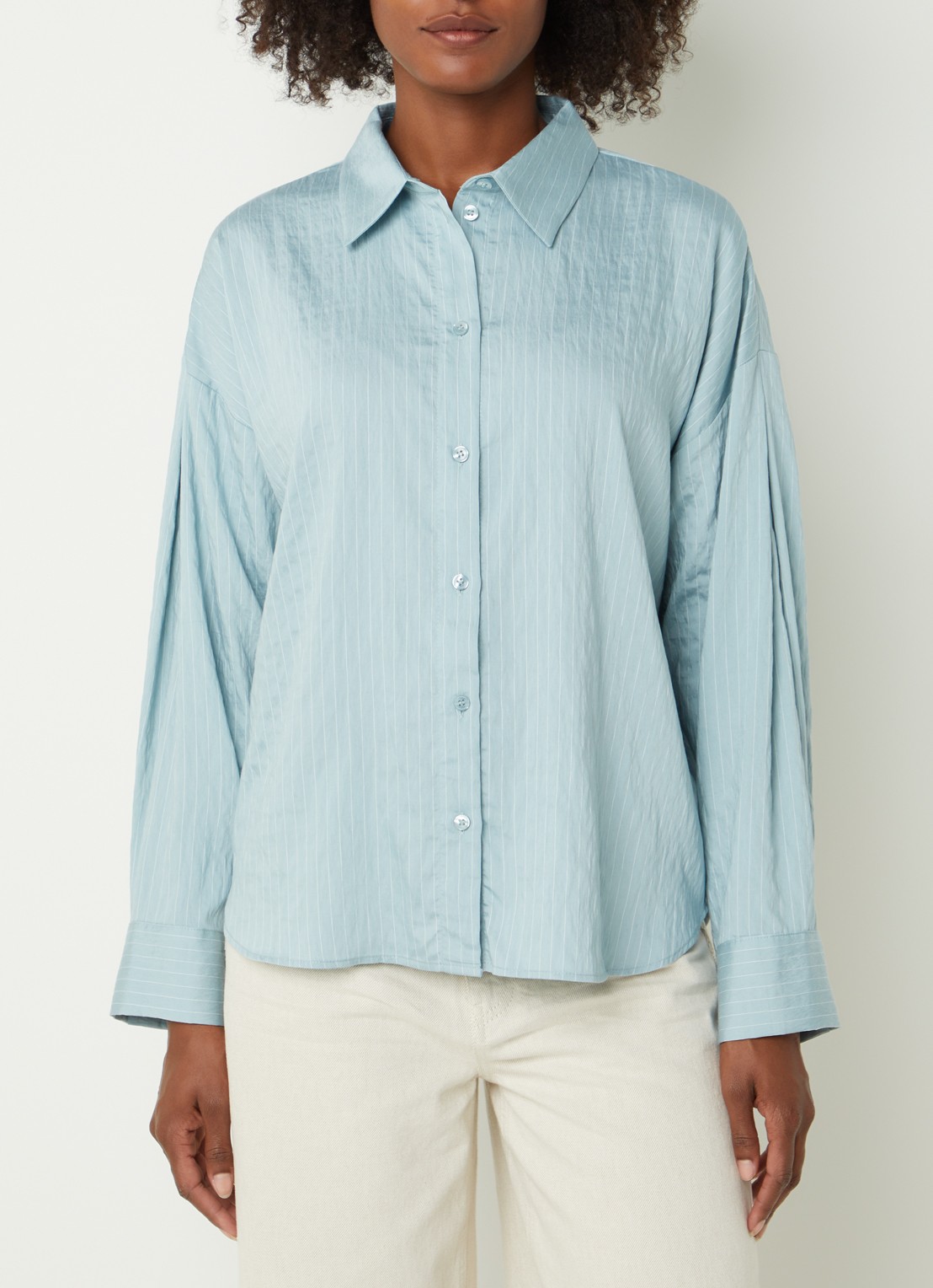 OPUS Flui blouse met streepprint - detail 3 turquoise