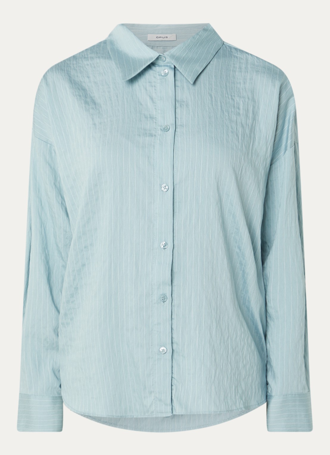 OPUS Flui blouse met streepprint - voorkant turquoise