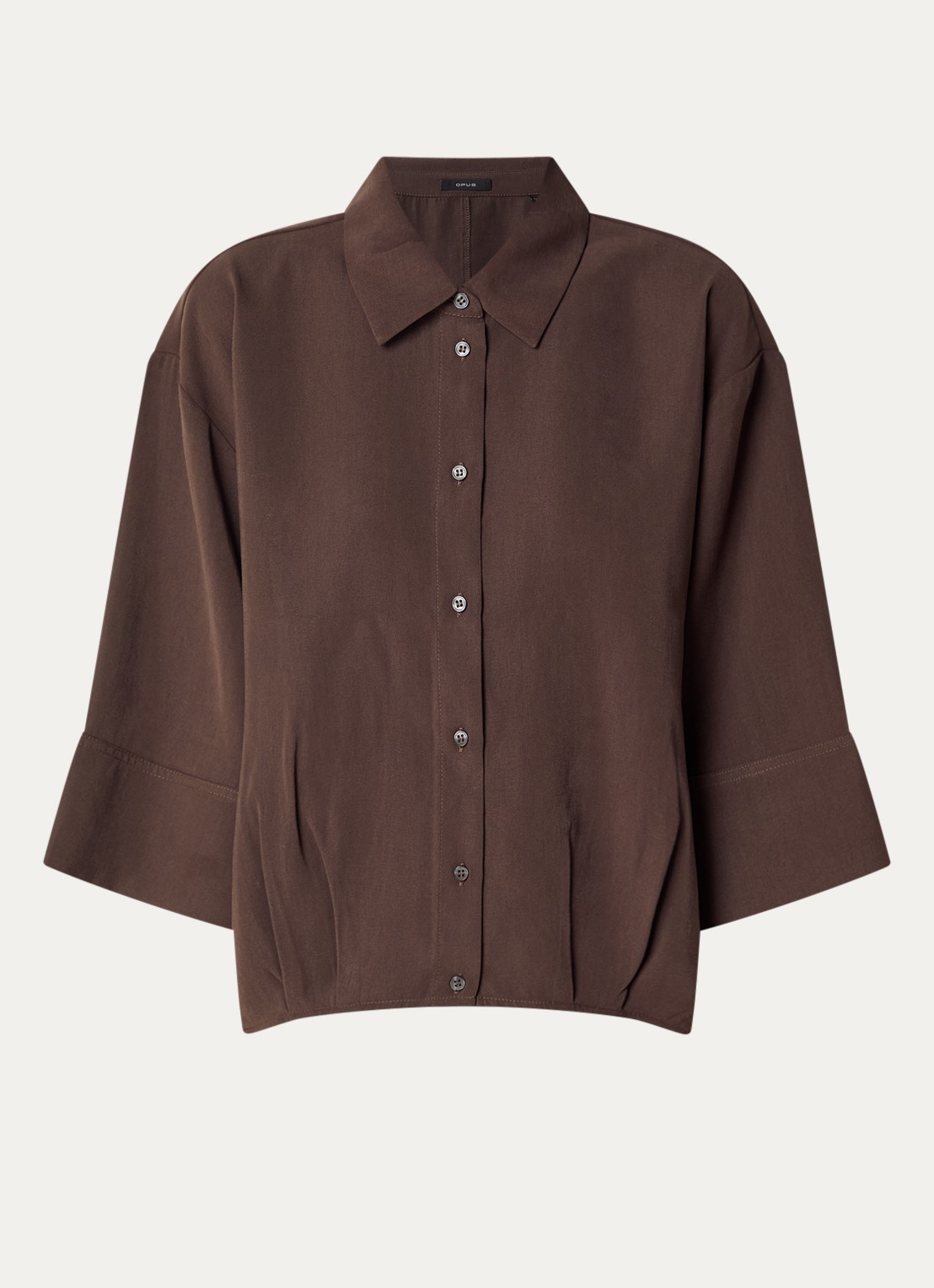 OPUS Fotori blouse met plooidetail en vleermuismouw - voorkant 3 donkerbruin