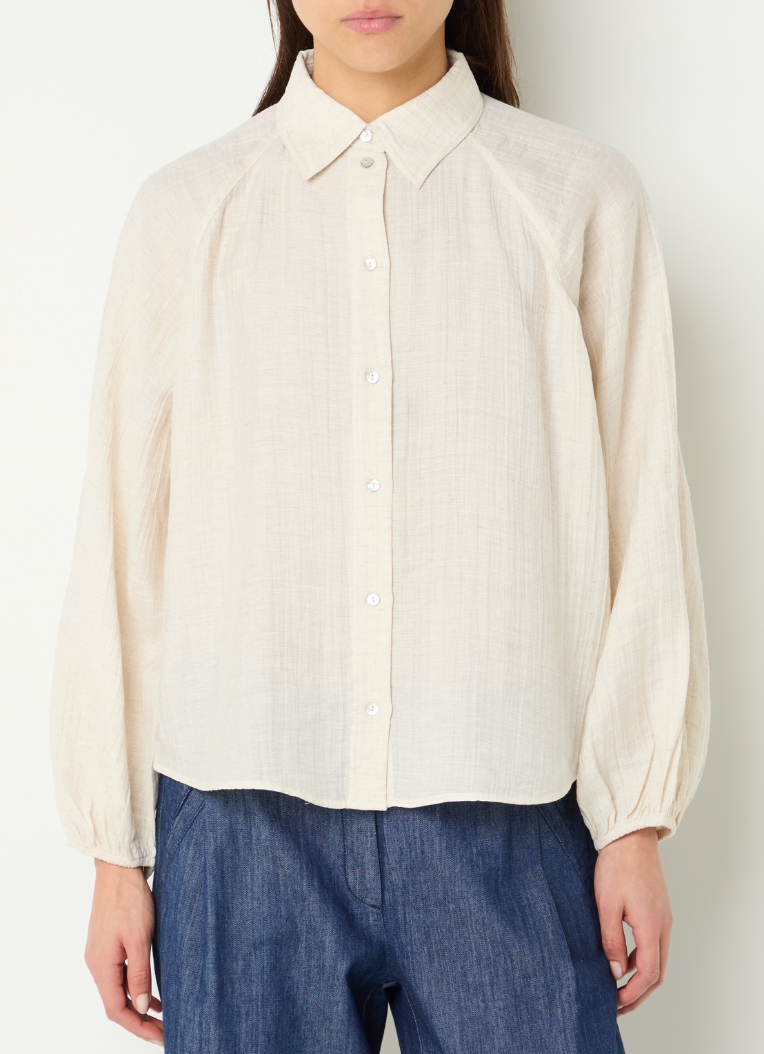 OPUS Framatica blouse in linnenblend - detail 4 creme