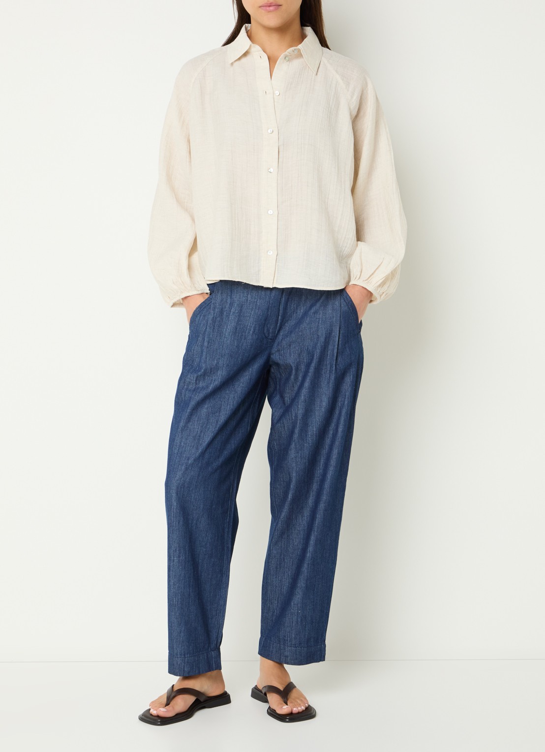 OPUS Framatica blouse in linnenblend - voorkant 3 creme