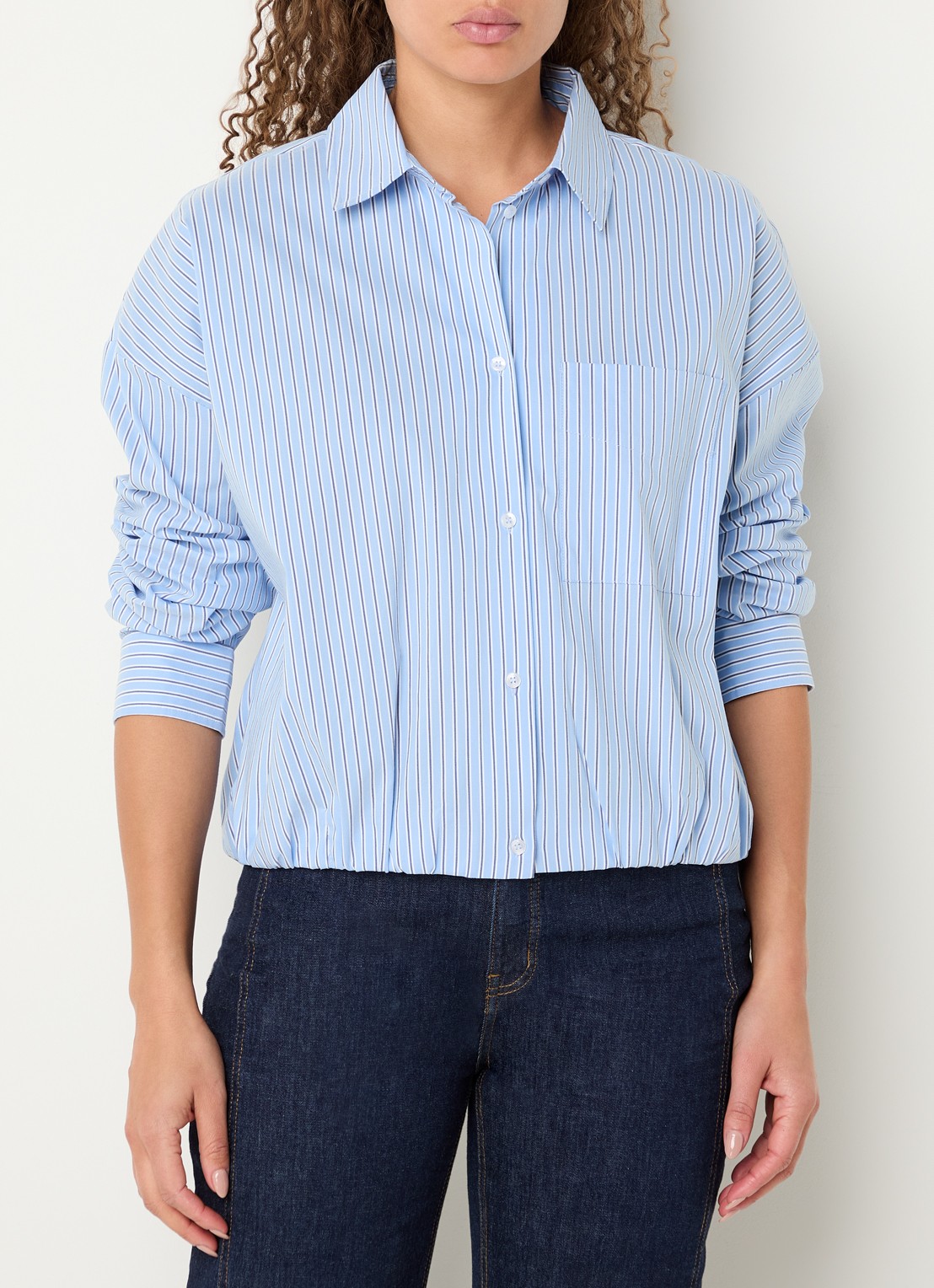 OPUS Fresa blouse met borstzak en streepprint  - detail blauw