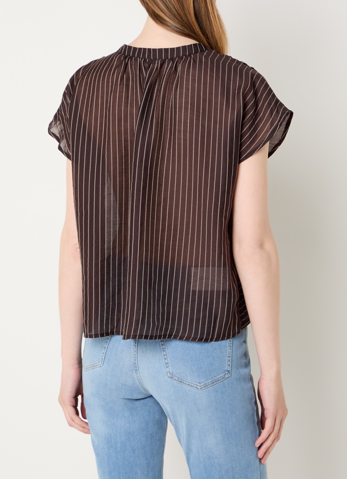 OPUS Friepe blouse met streepprint - achterkant donkerbruin