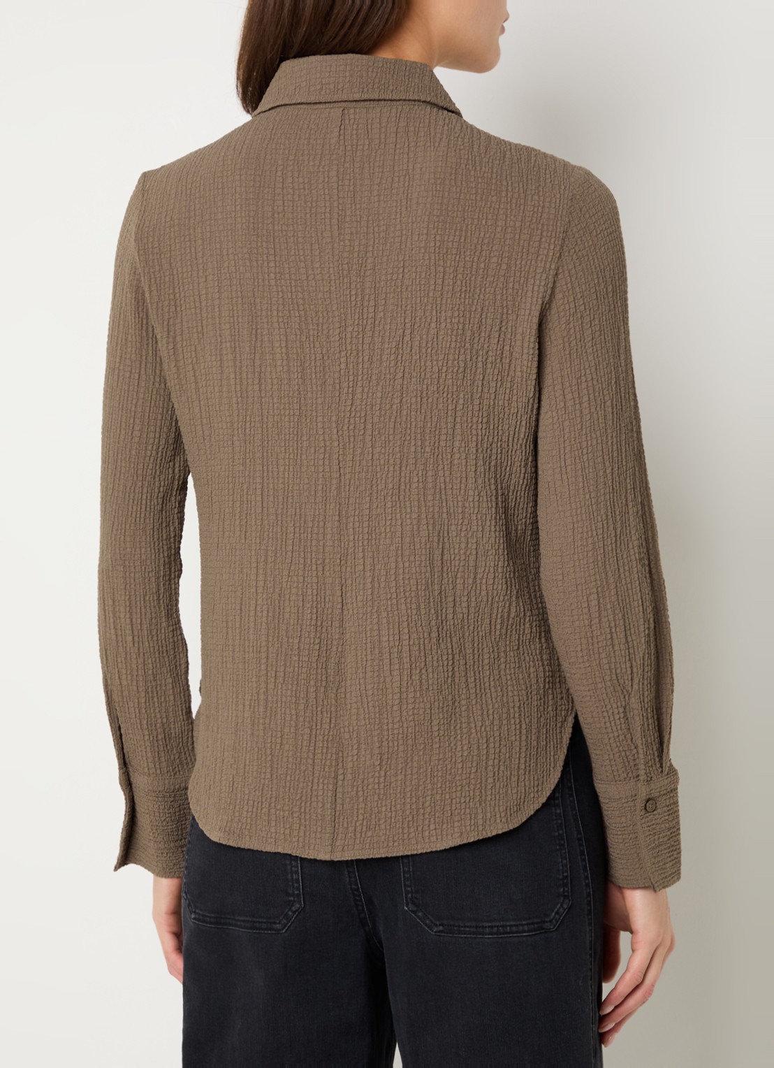 OPUS Frive blouse met structuur - achterkant 3 lichtbruin