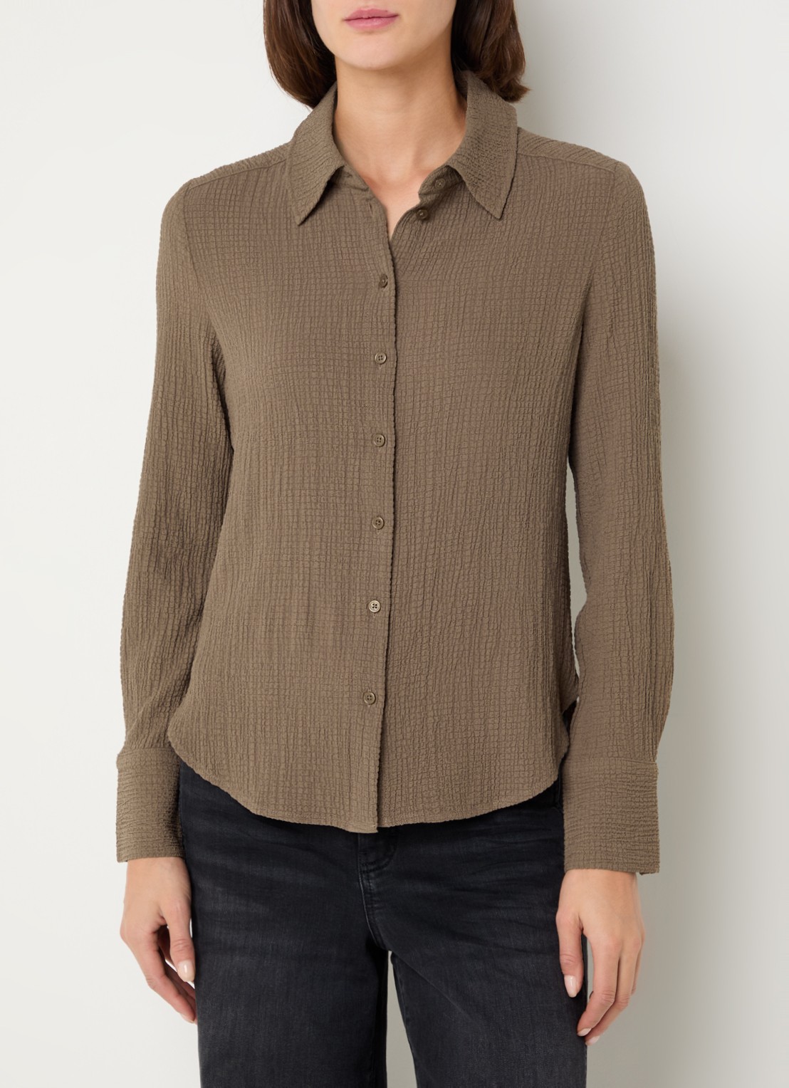 OPUS Frive blouse met structuur - detail 4 lichtbruin