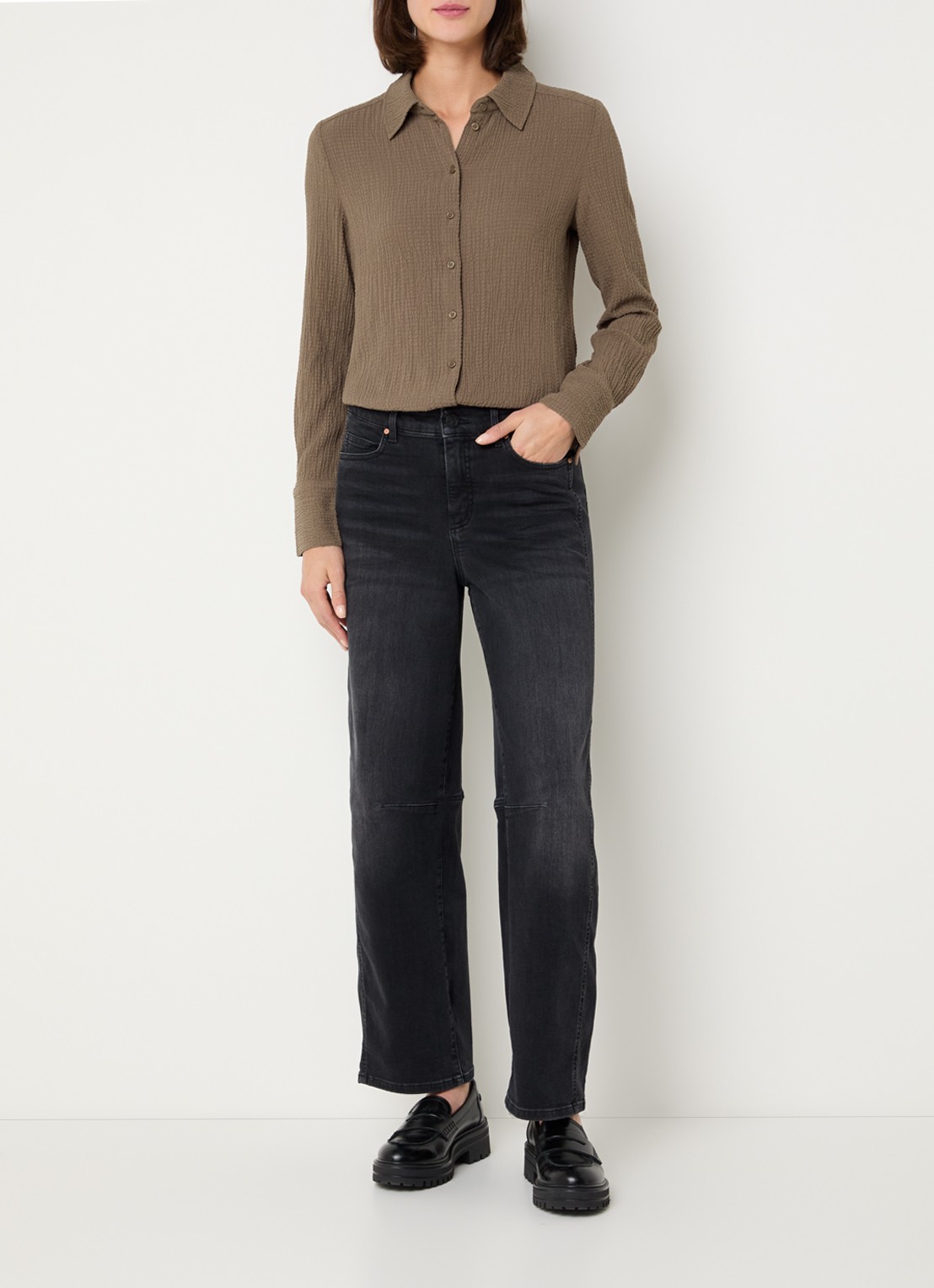 OPUS Frive blouse met structuur - voorkant 2 lichtbruin