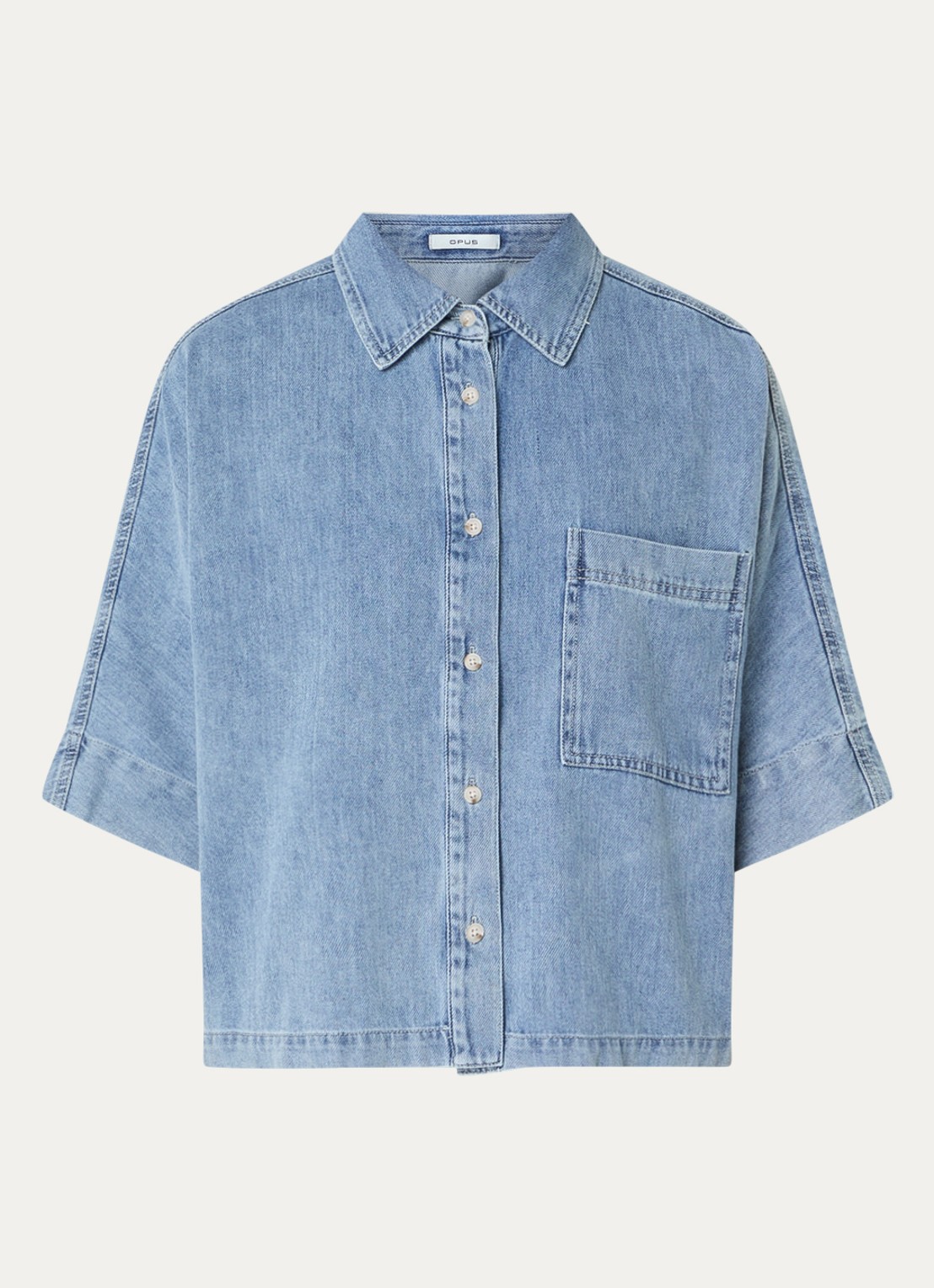 OPUS Fyndra blouse van denim met borstzak - voorkant 2 indigo