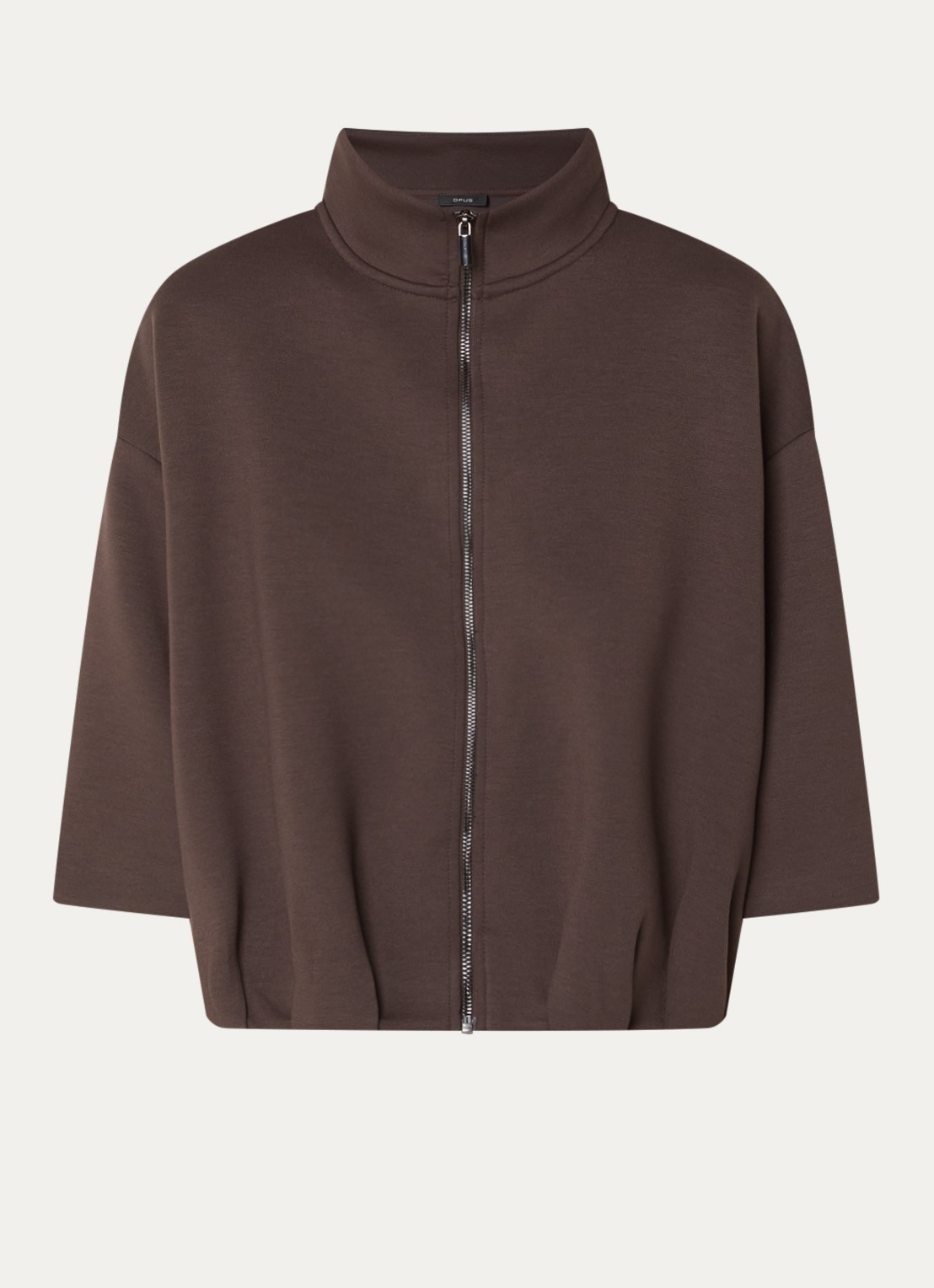 OPUS Galtos sweatvest met opstaande kraag - voorkant 3 donkerbruin