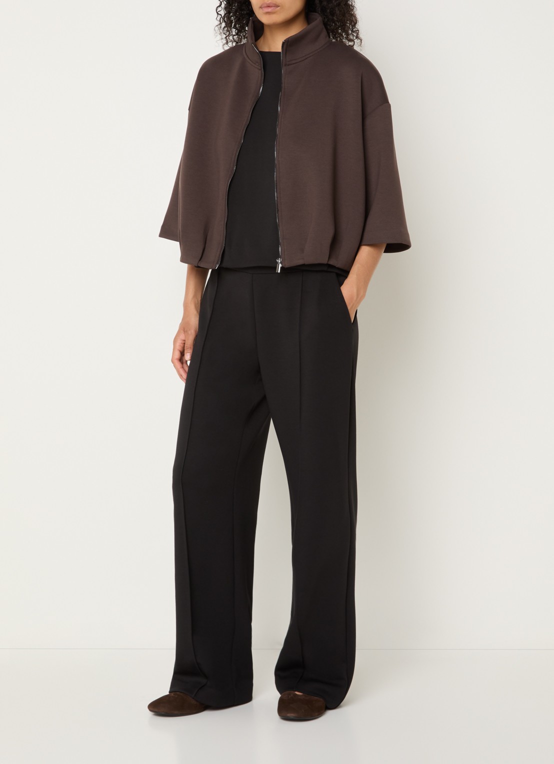 OPUS Galtos sweatvest met opstaande kraag - voorkant 4 donkerbruin