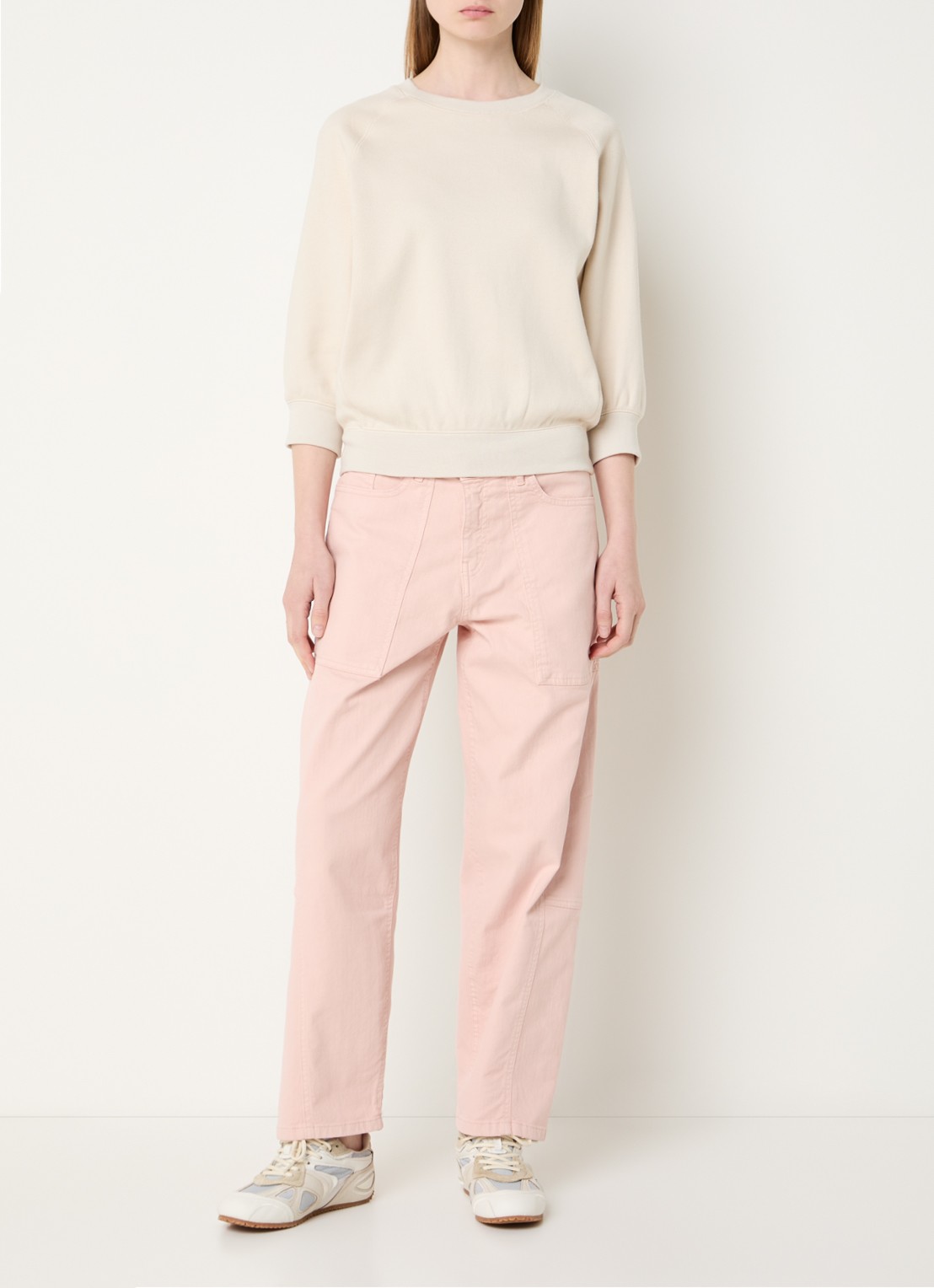 OPUS Garki sweater met ronde hals - voorkant 2 naturel
