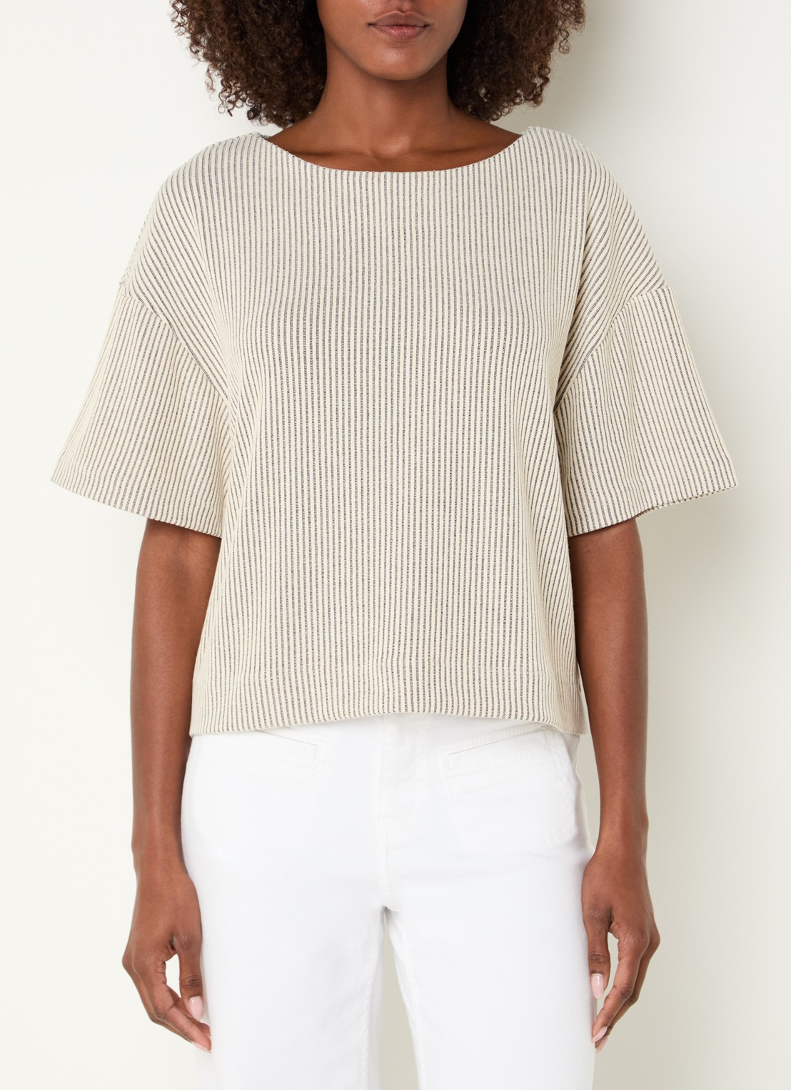 OPUS Gauster top met ribstructuur - detail beige