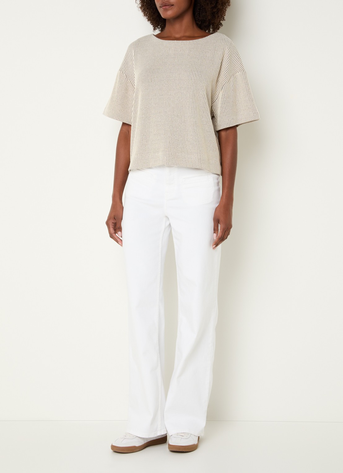 OPUS Gauster top met ribstructuur - voorkant 4 beige
