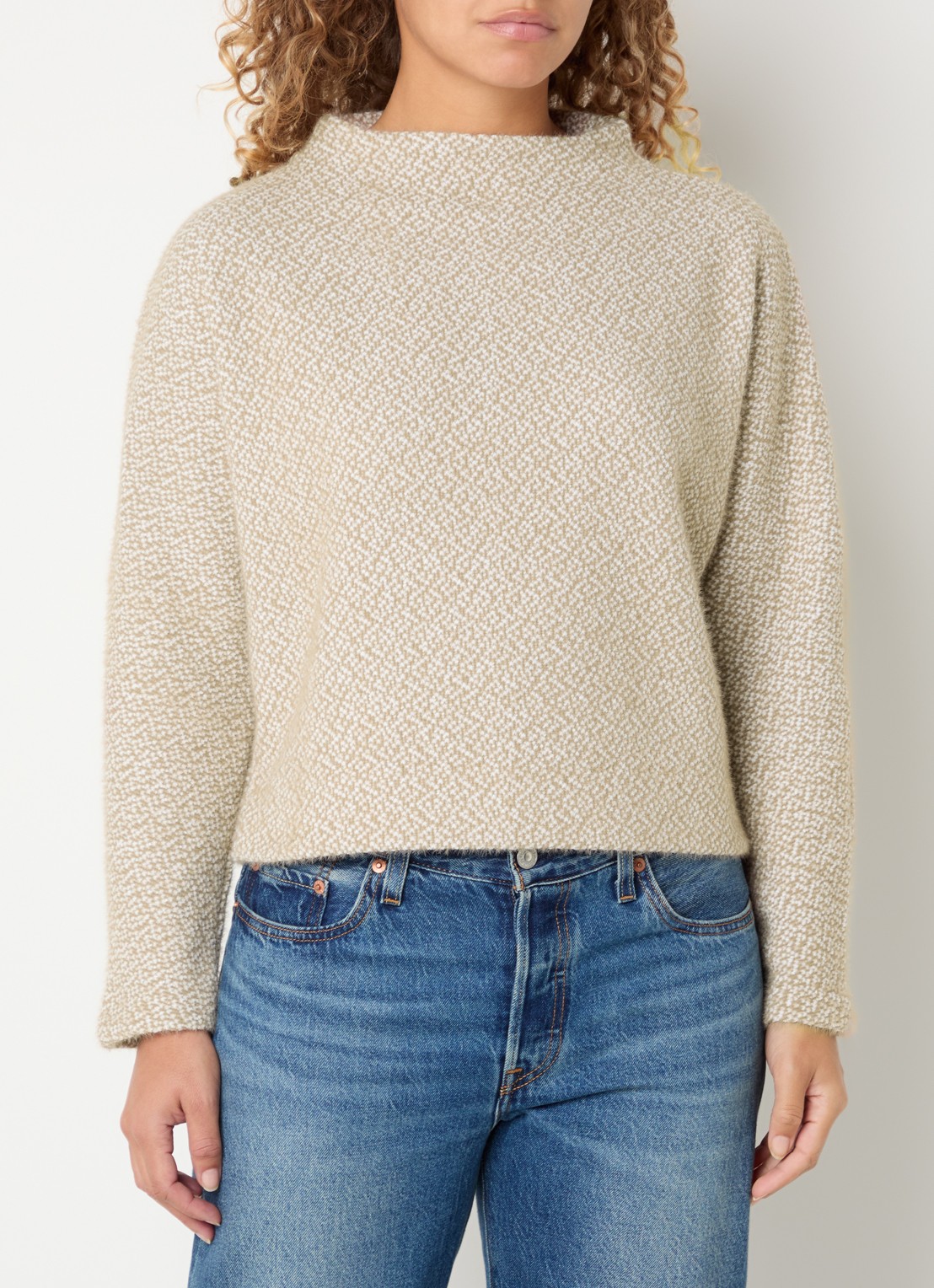 OPUS Genuri sweater met print - detail lichtbruin