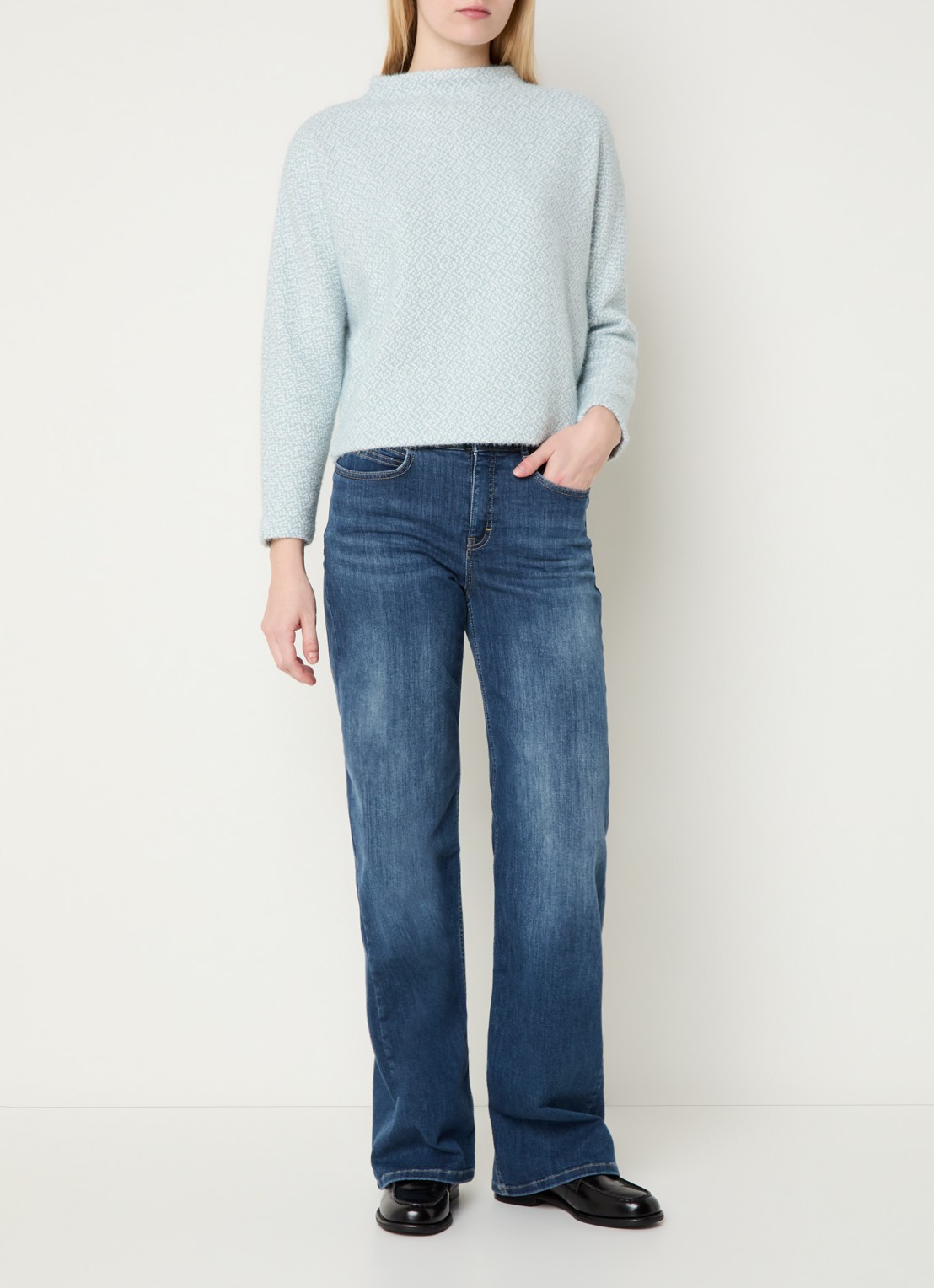 OPUS Genuri sweater met print - voorkant 2 turquoise