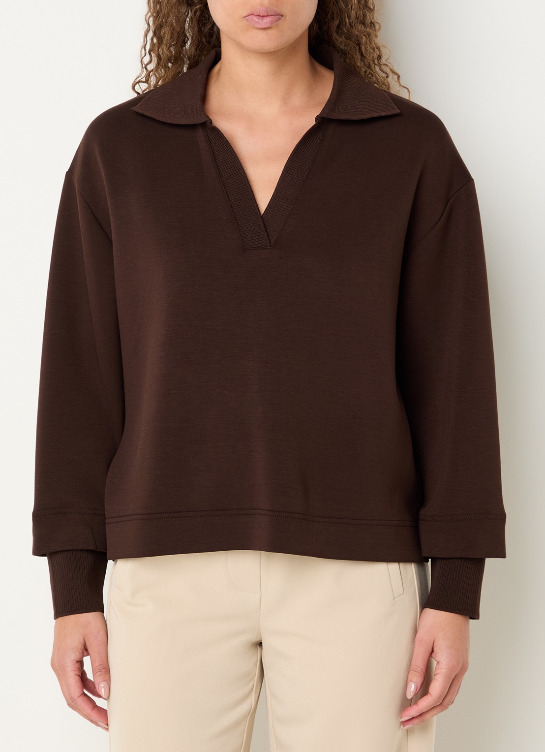 OPUS Ghya sweater met V-hals - detail bruin