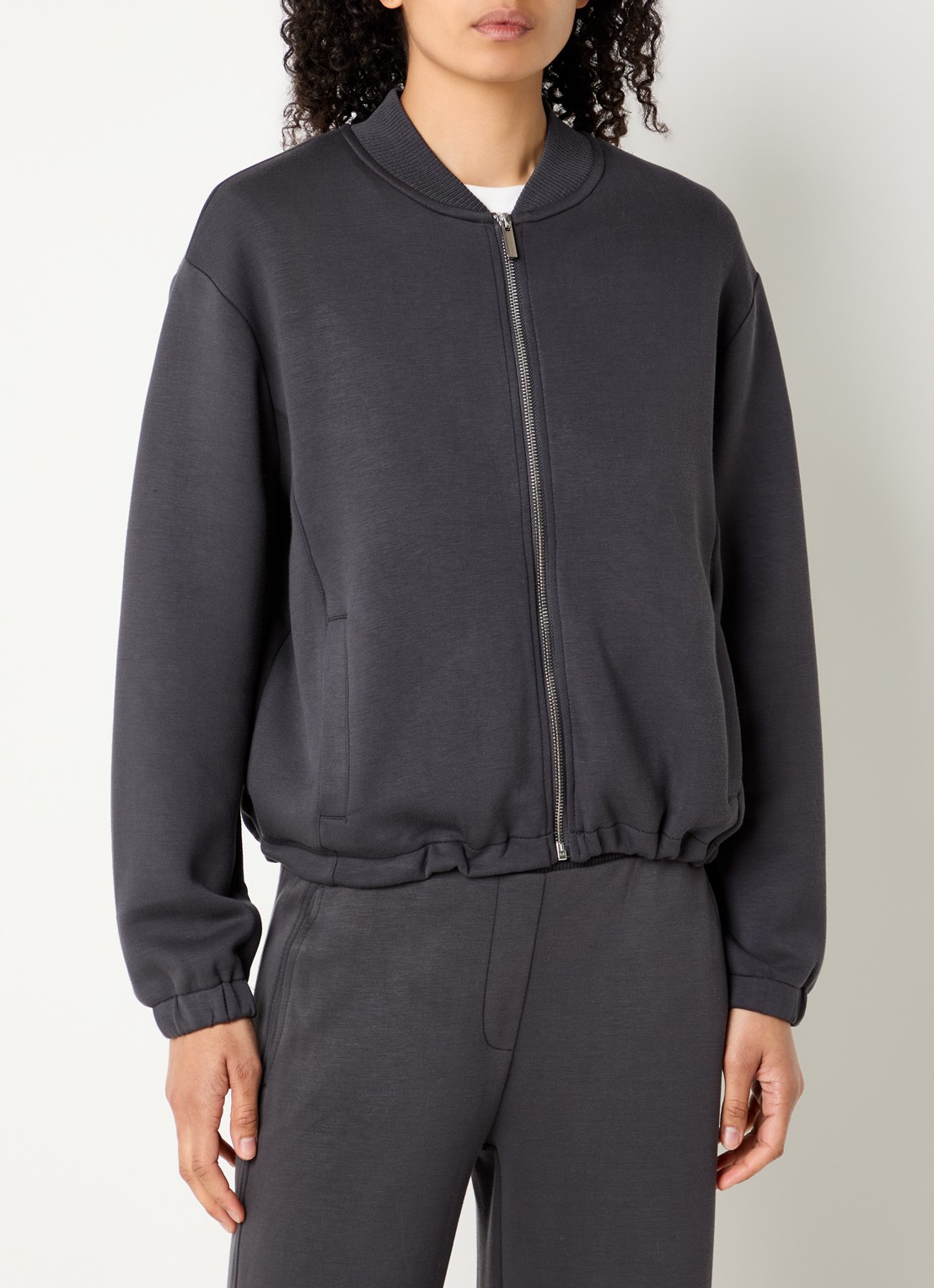 OPUS Glacki sweatvest met opstaande kraag - detail antraciet