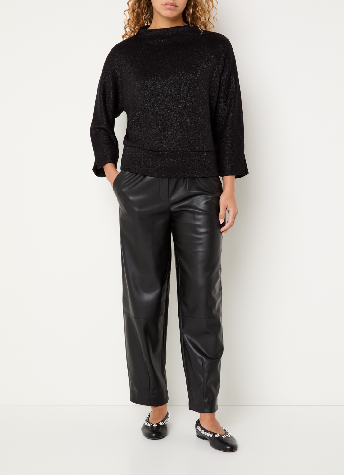 OPUS Glantina trui met lurex - voorkant 2 zwart