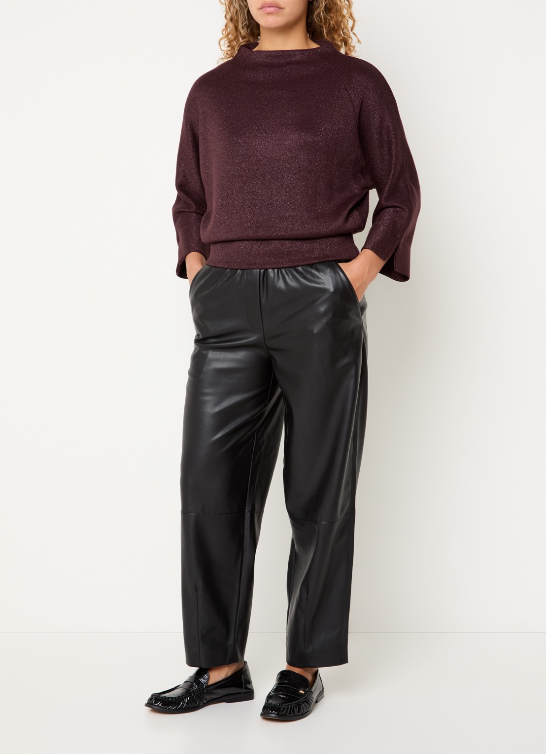 OPUS Glantina trui met lurex - voorkant 3 kastanjebruin