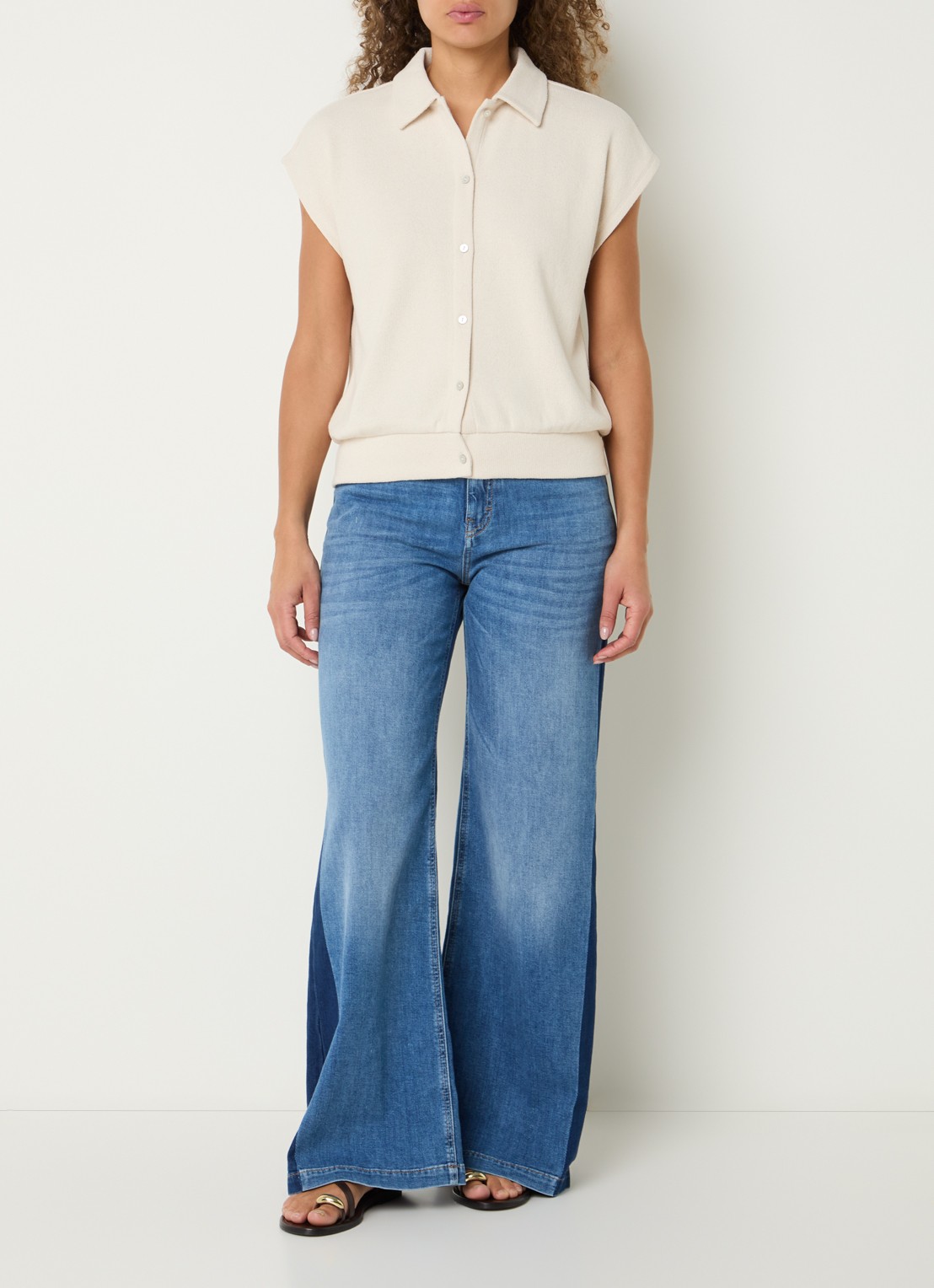 OPUS Glaya mouwloze blouse - voorkant 4 creme