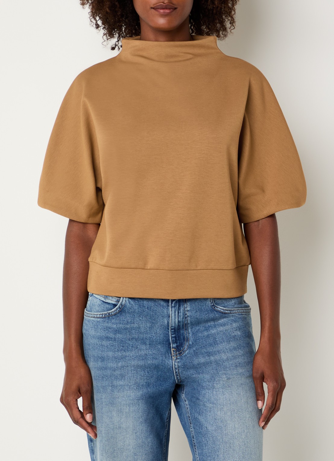 OPUS Golli sweater met opstaande kraag - detail 4 okergeel