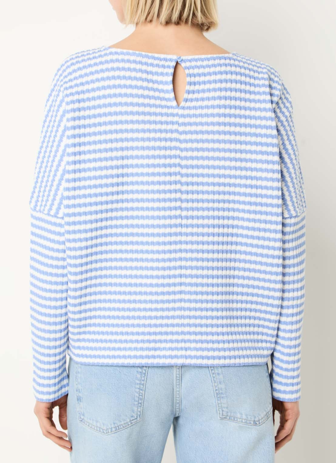 OPUS Gresh grofgebreide trui met streepprint - achterkant 4 blauw