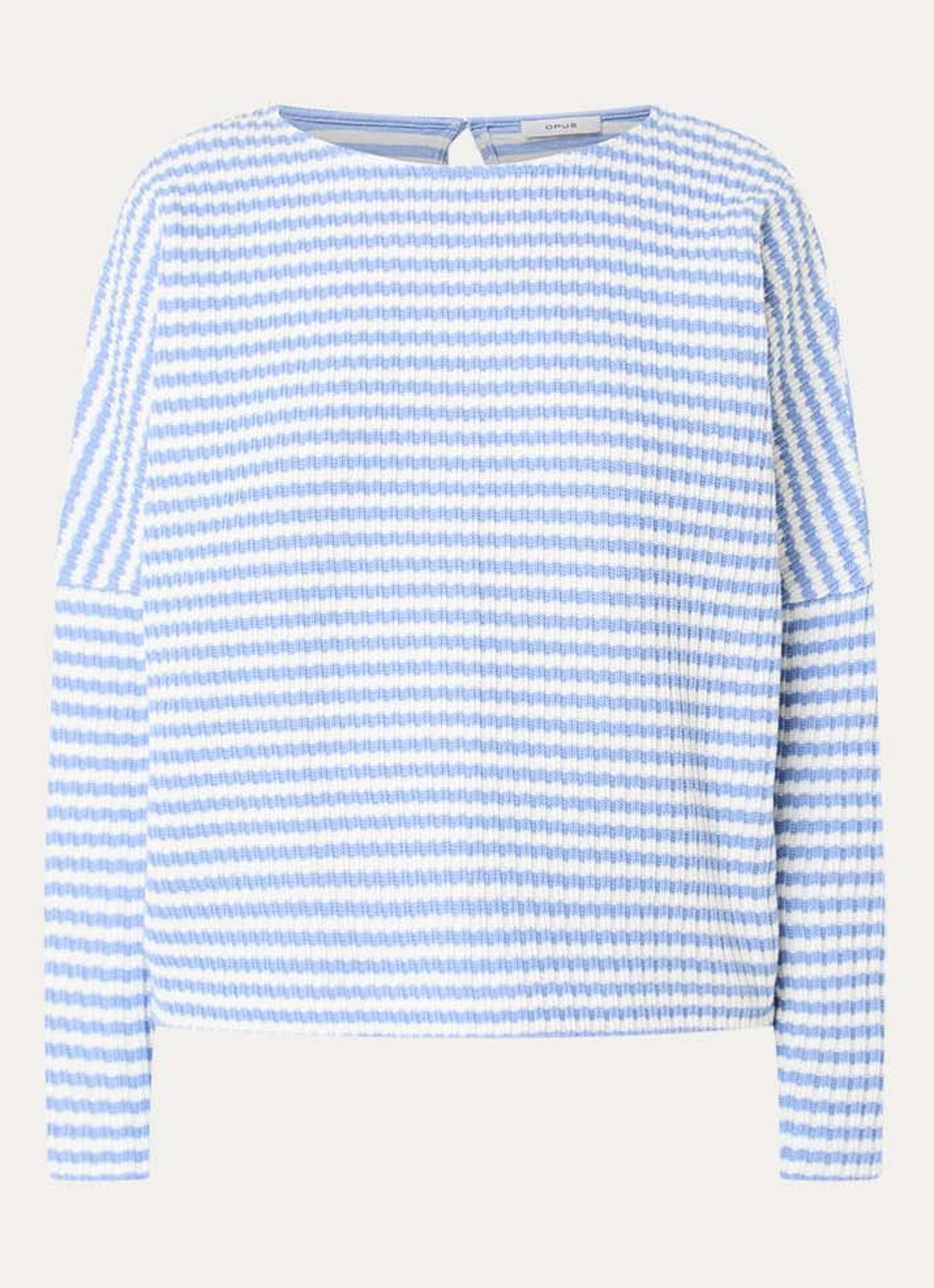OPUS Gresh grofgebreide trui met streepprint - voorkant 2 blauw