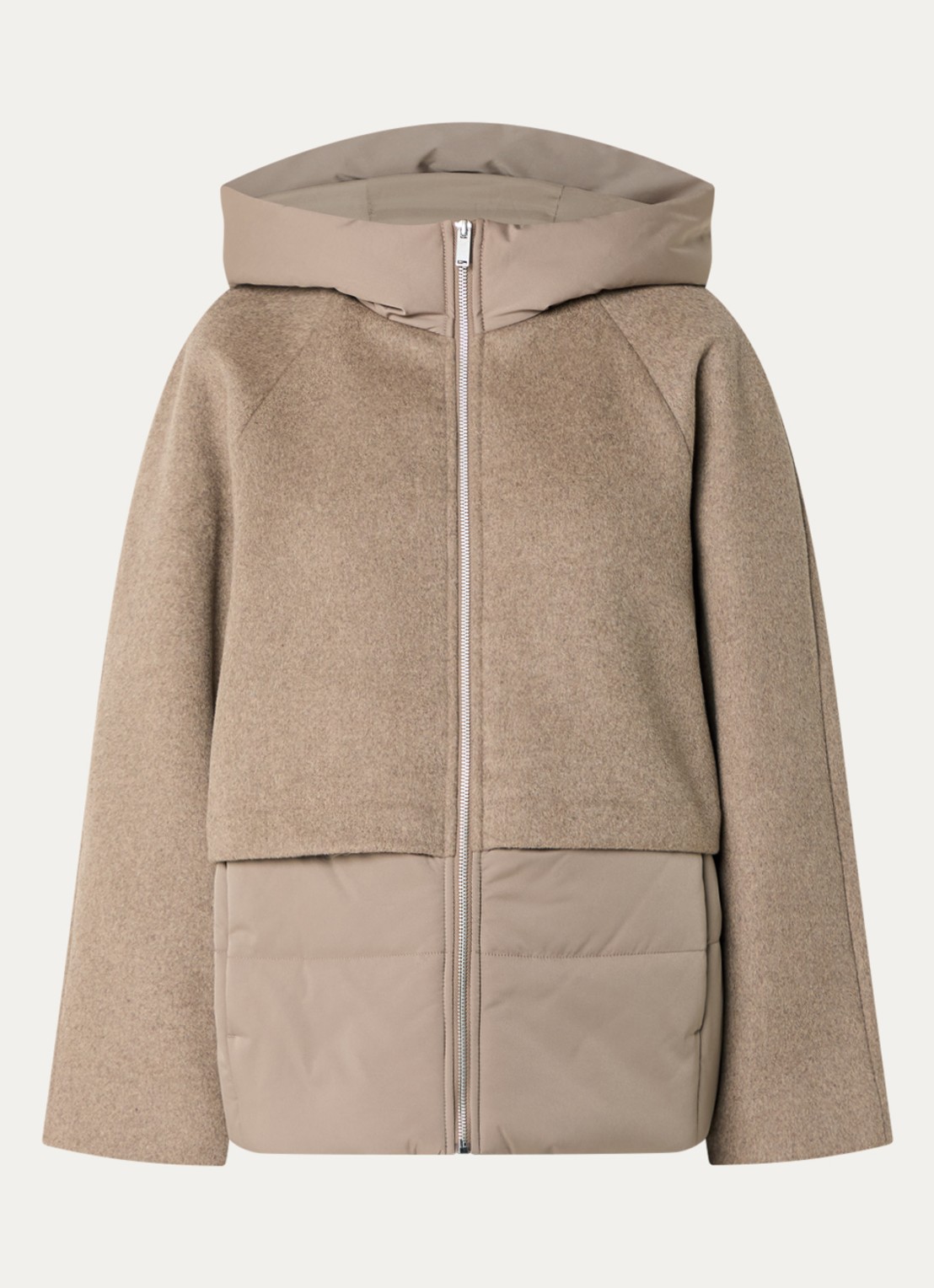 OPUS Halenkos jack in wolblend met capuchon - voorkant 2 donkerbeige