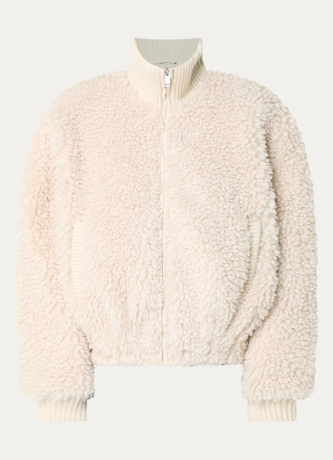 OPUS Halkara jack van teddy met steekzakken - voorkant beige