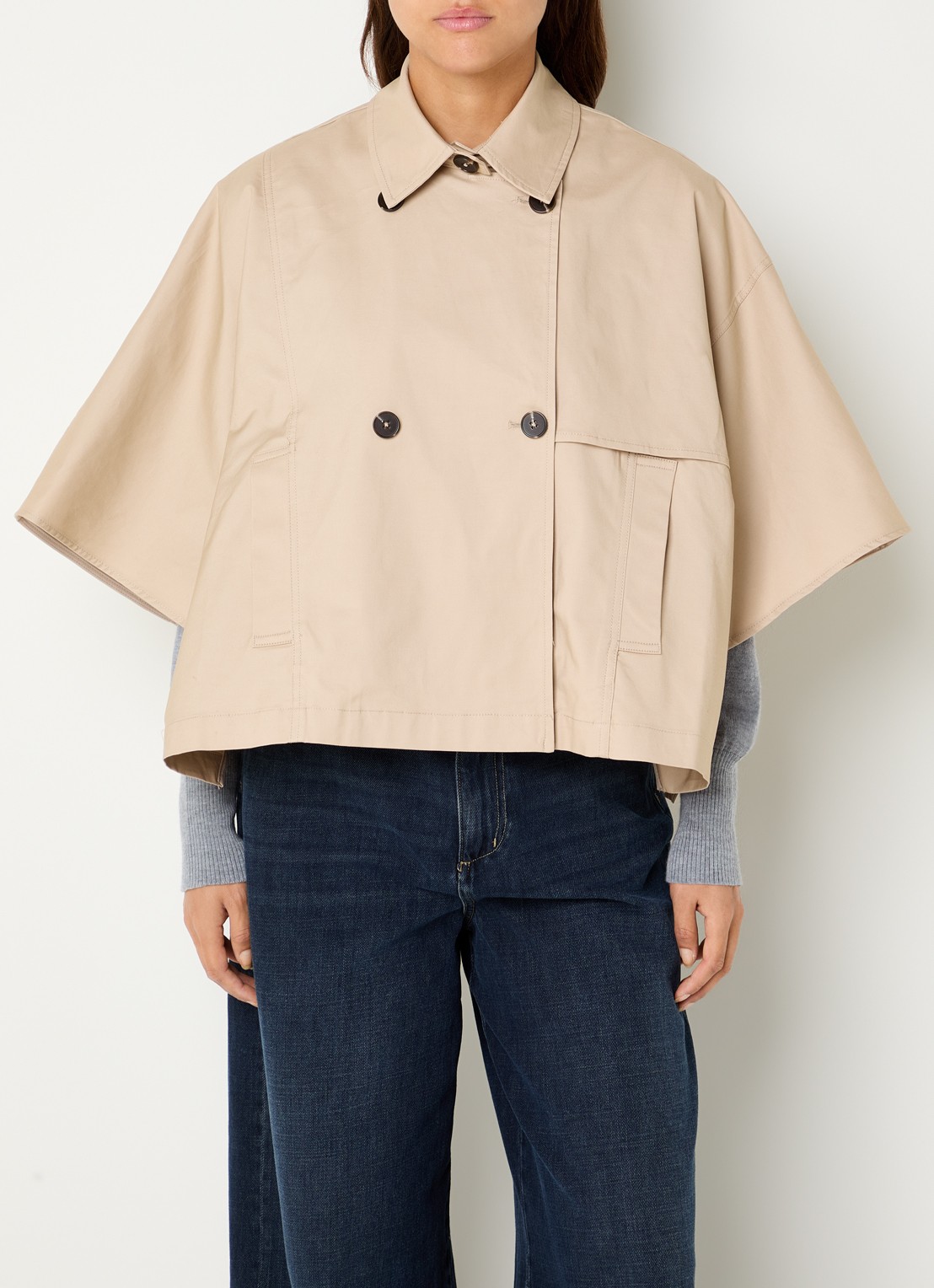 OPUS Hanisse cape met steekzak - detail 4 khaki